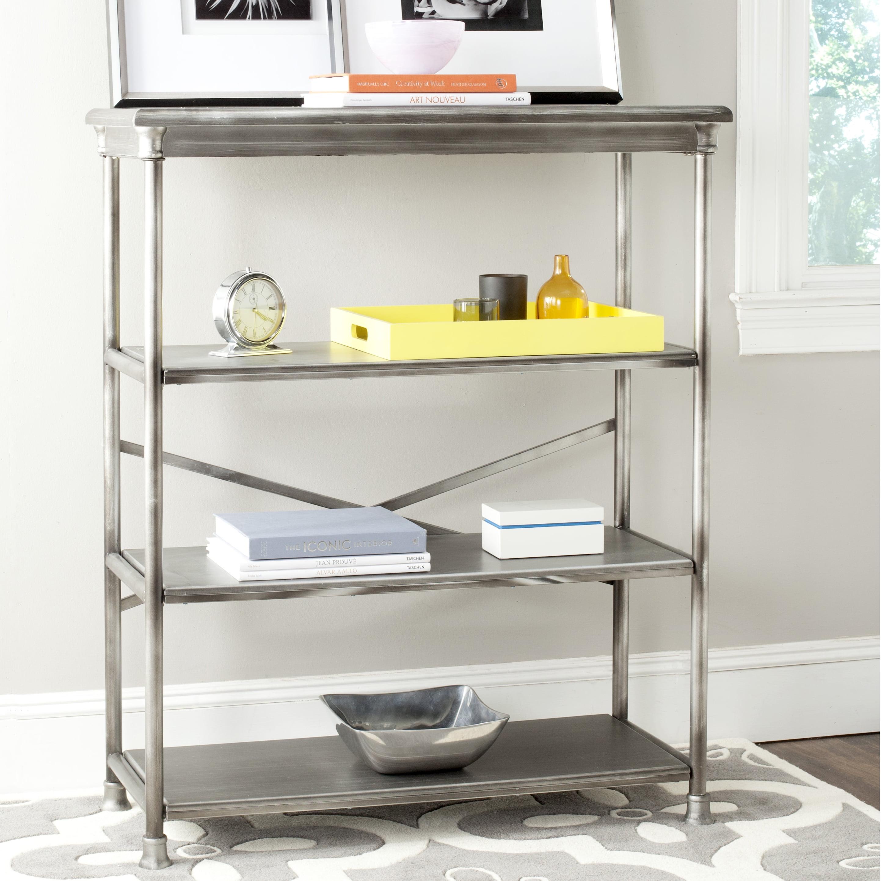 Jamison Transitional Dark Silver Wood & Iron Large Etagere Bookcase