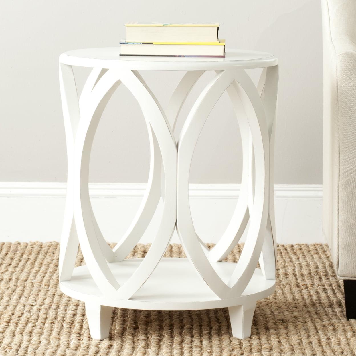 20'' Transitional Round Wood Accent Table in Off White