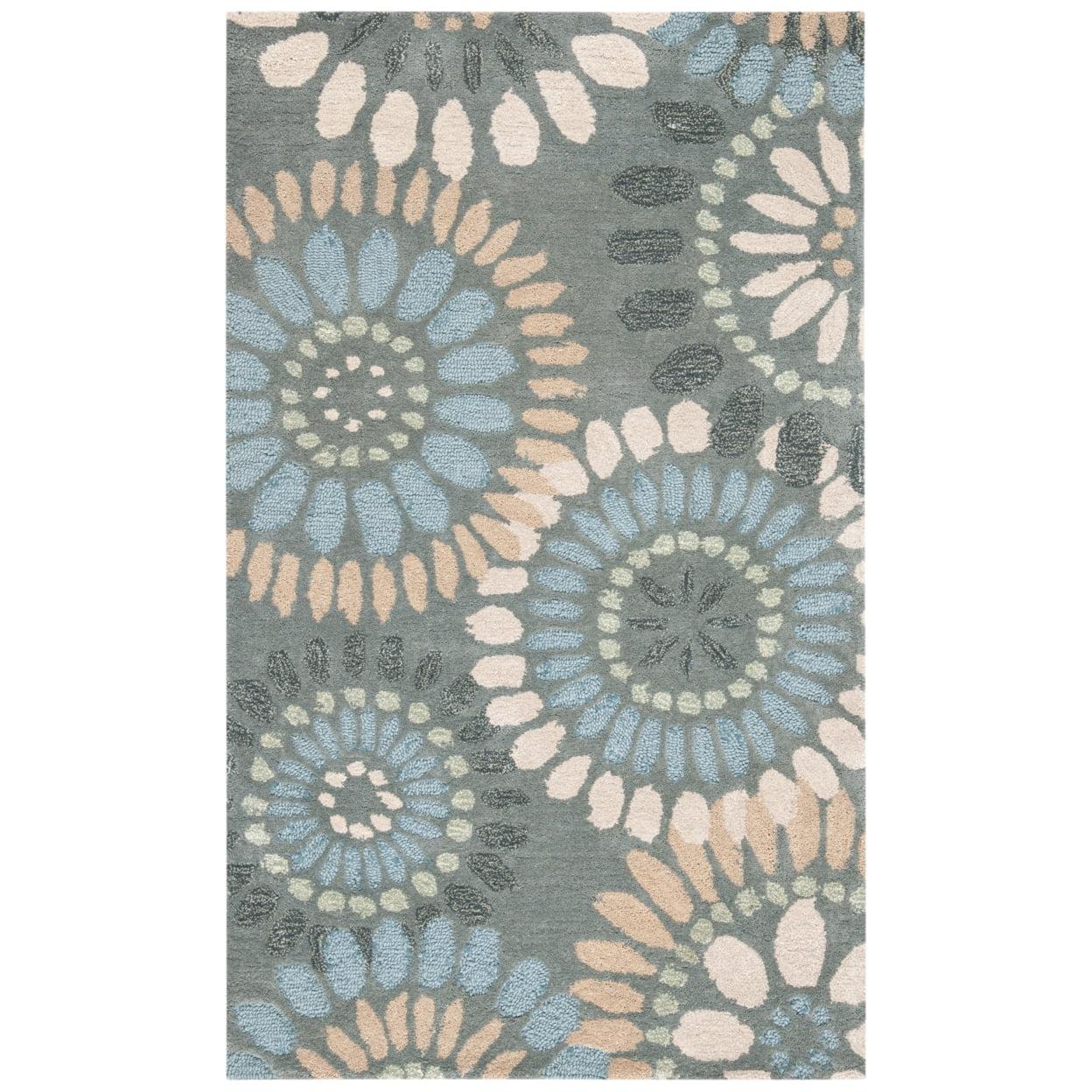 Country Charm Blue Floral Hand-Tufted Wool Rug - 3' x 5'