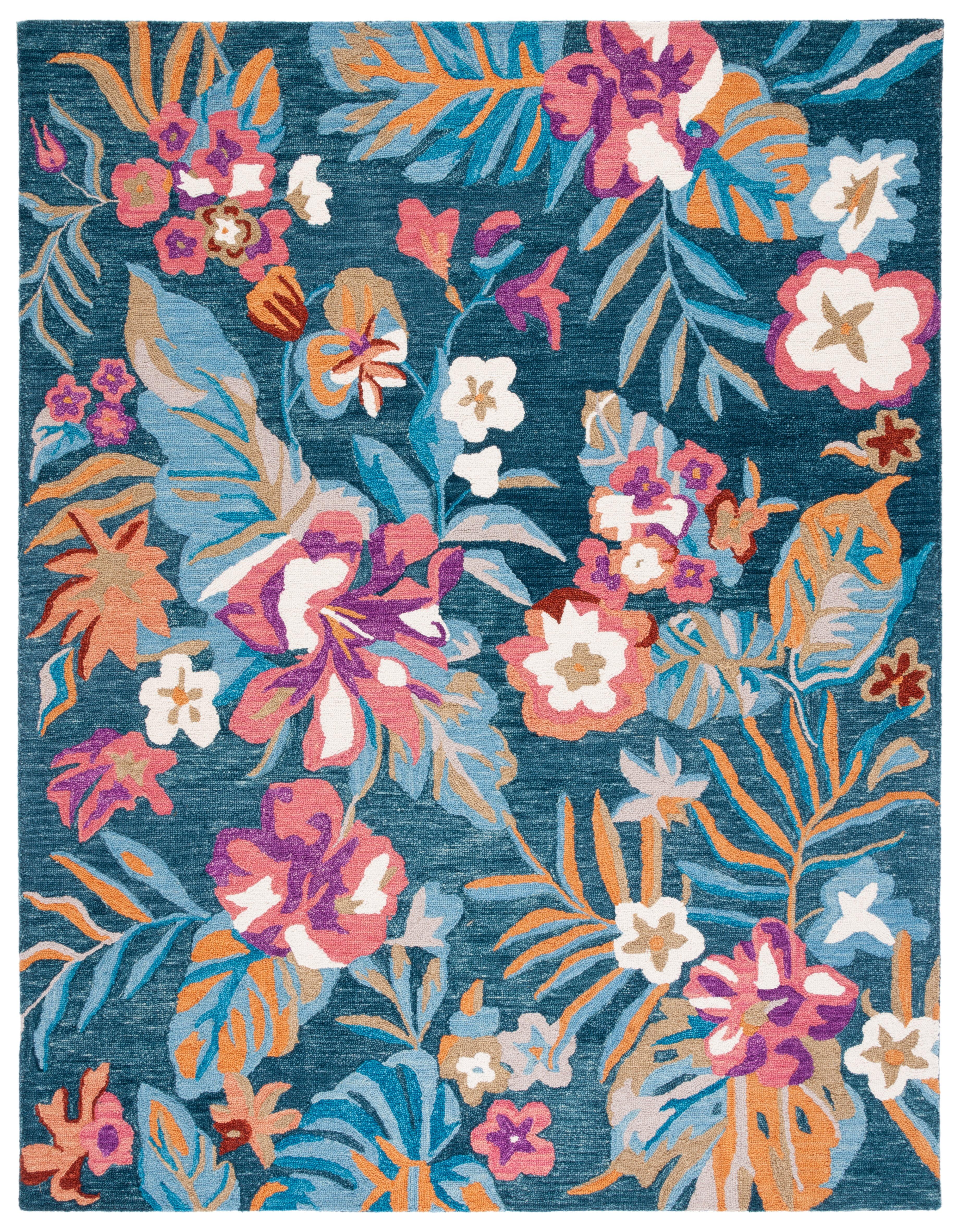 Jardin Blue and Pink Hand-Tufted Floral Wool Area Rug