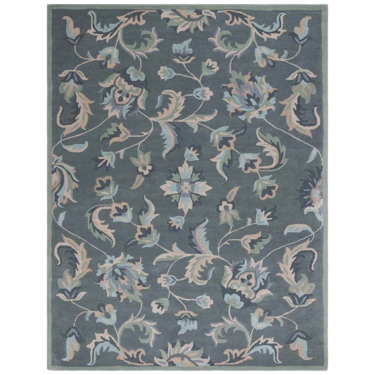 Gray Floral Handmade Tufted Wool Square Rug