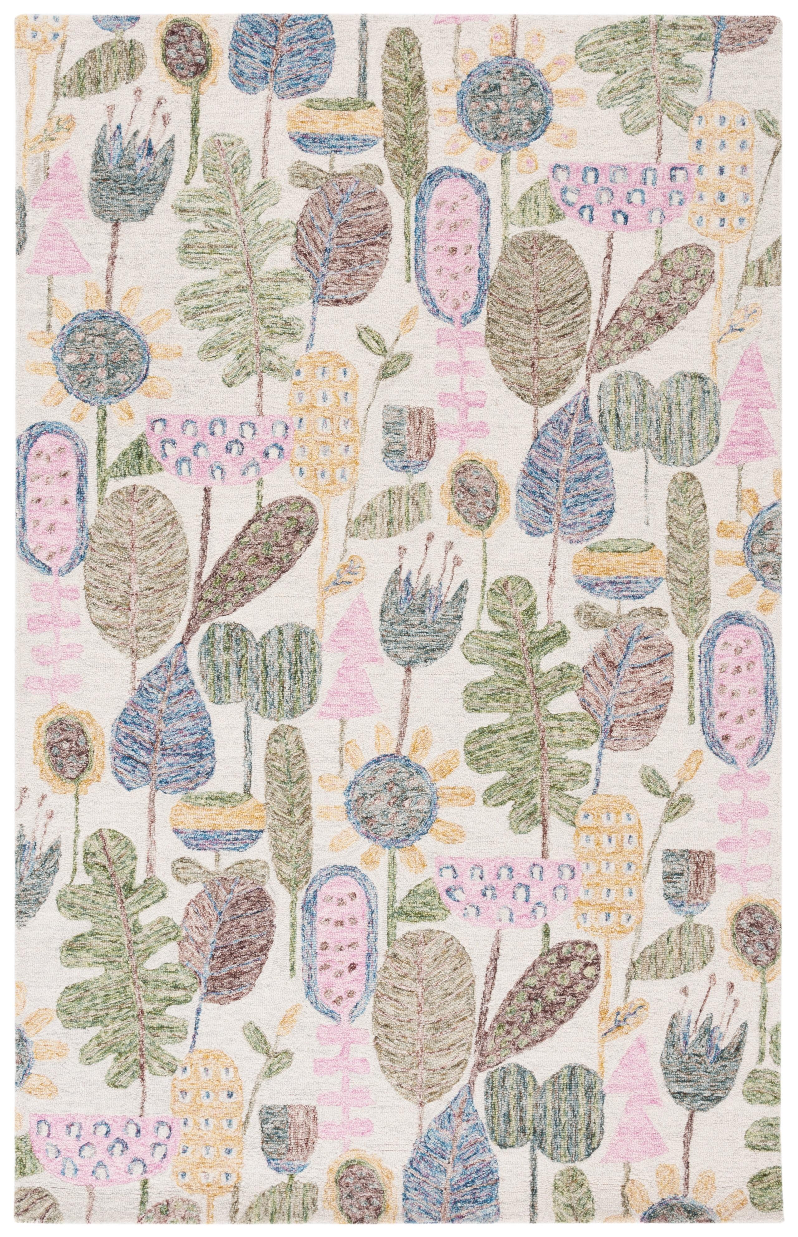 Safavieh Jardin Hand Tufted Wool Cotton Floral Rug in Blue/Pink