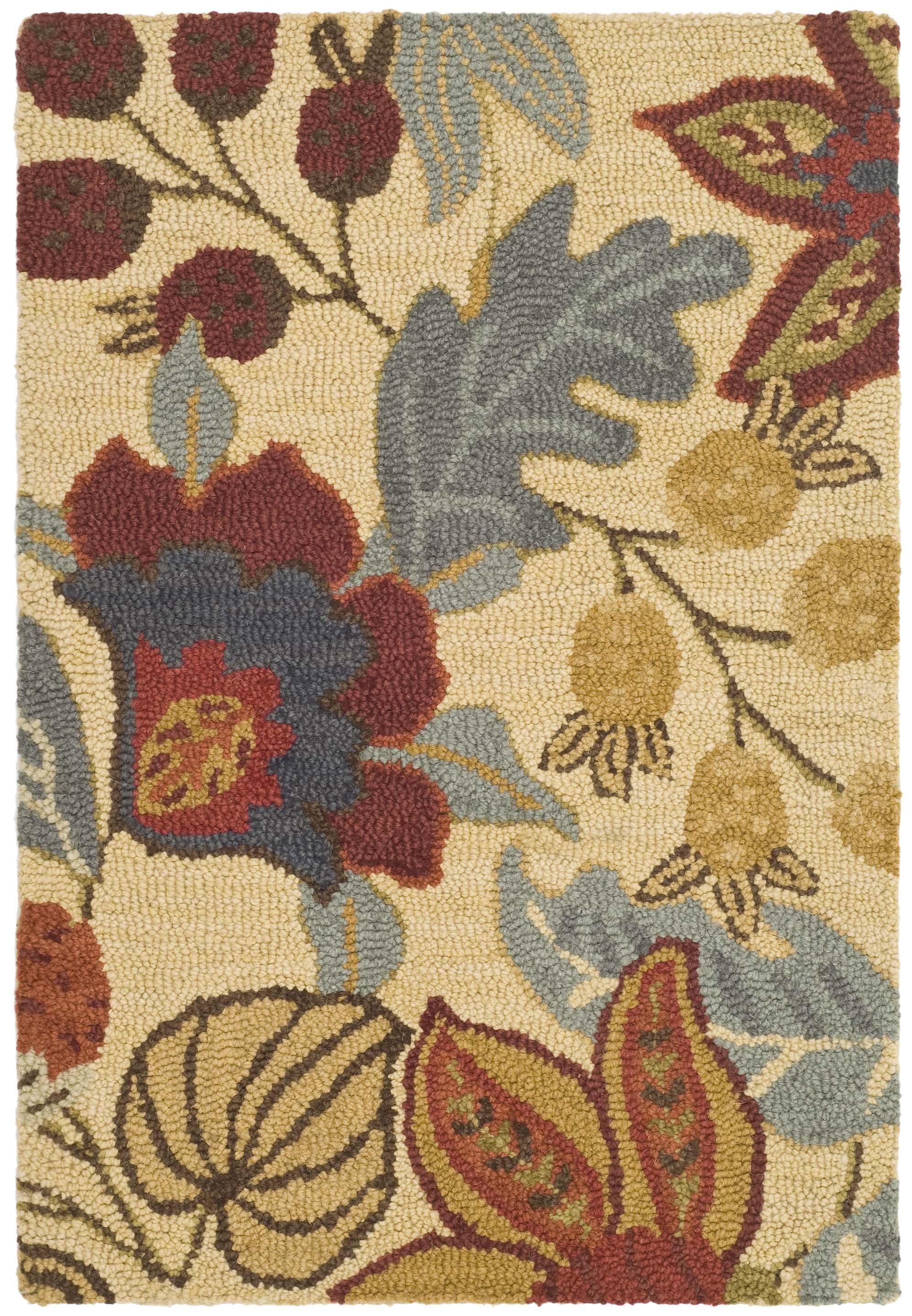 Handmade Beige and Multi Floral Wool Area Rug