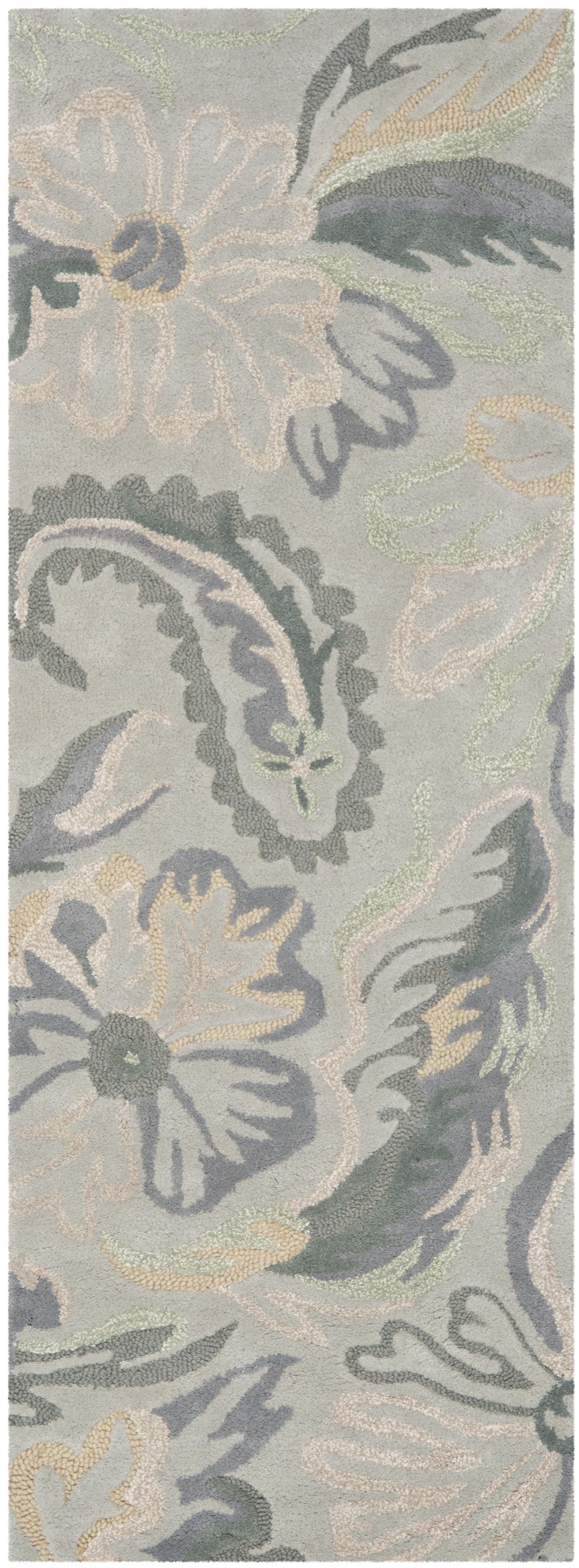 Gray Floral Hand-Tufted Wool Runner Rug