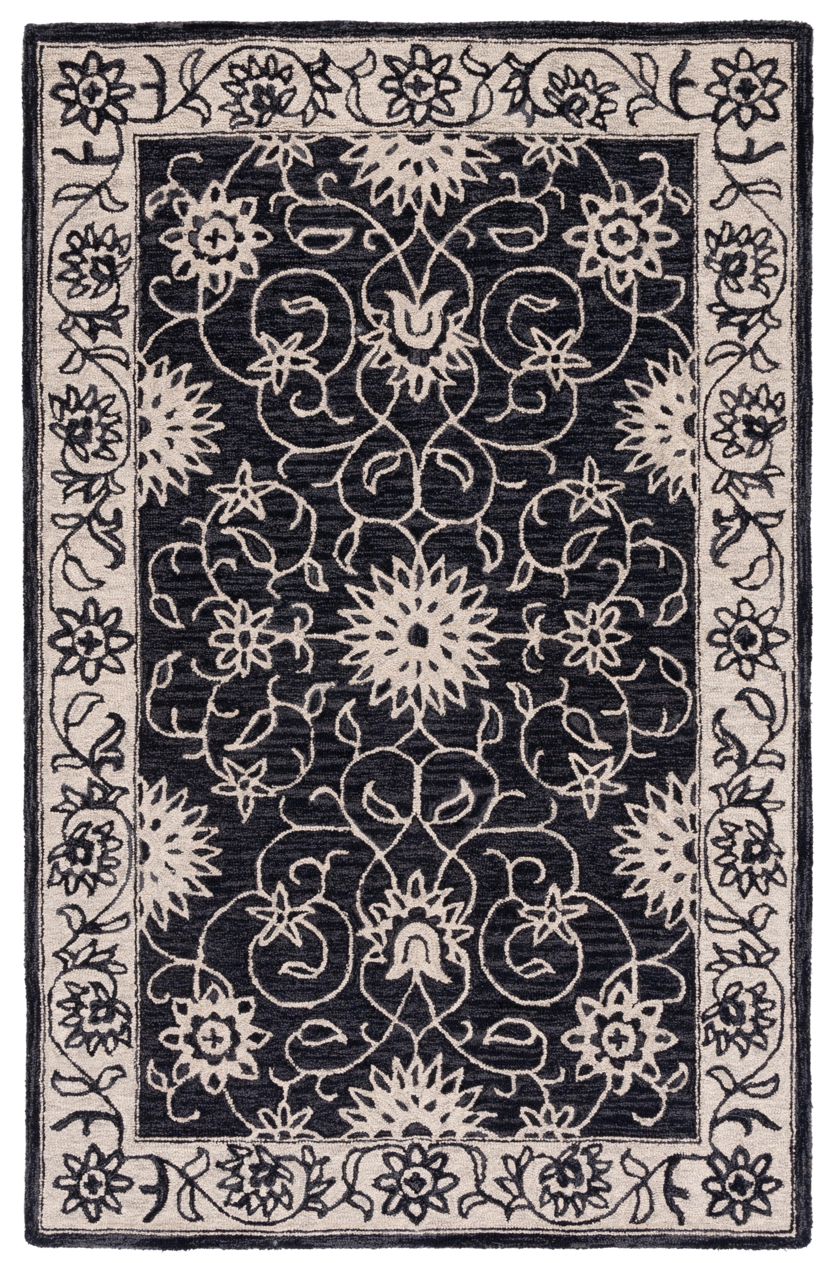 Jardin JAR601 Hand Tufted Area Rug - Black/Ivory - 8'x10' - Safavieh