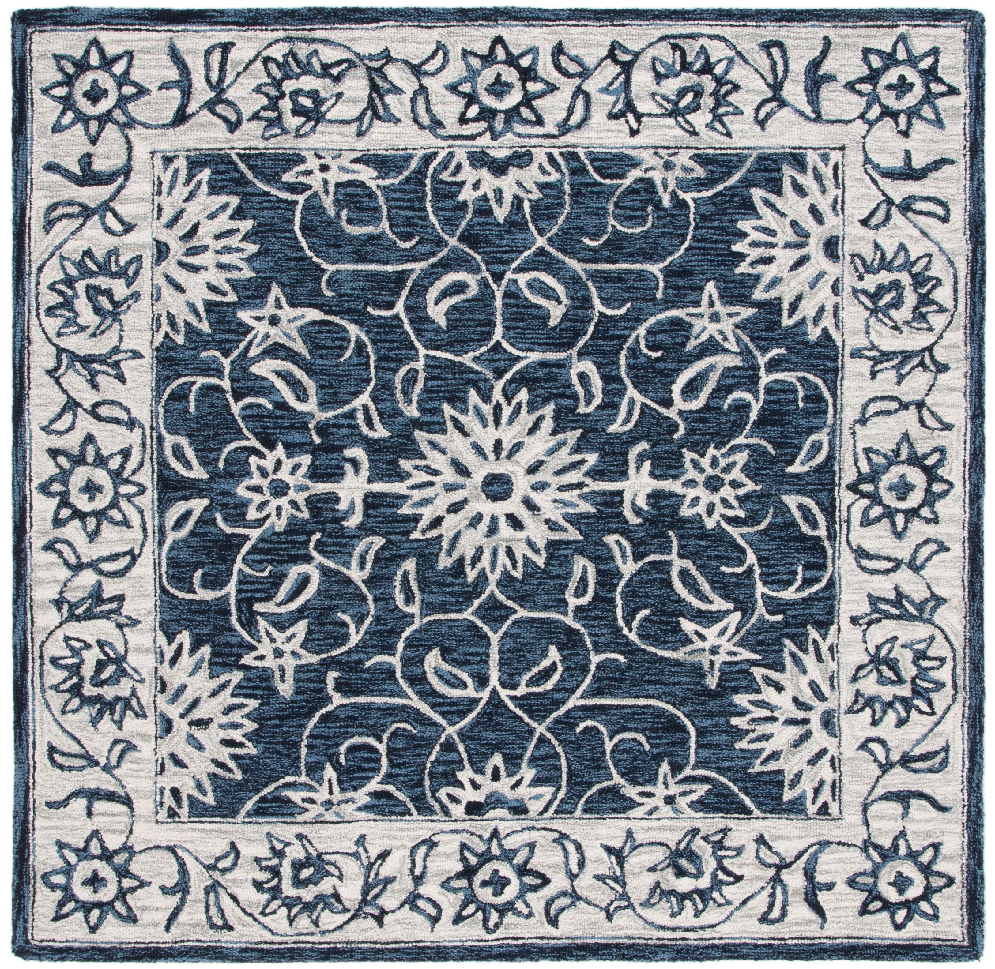 Jardin JAR601 Hand Tufted Area Rug - Navy/Ivory - 6'x6' - Safavieh