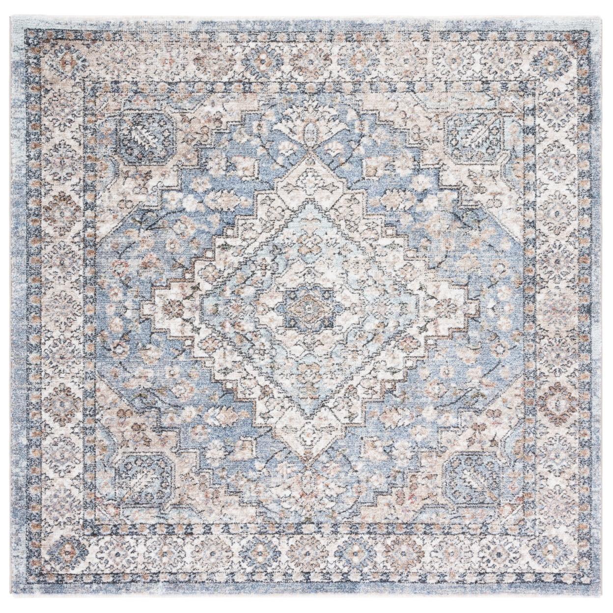 Modern Elegance 5' Square Blue & Grey Synthetic Area Rug