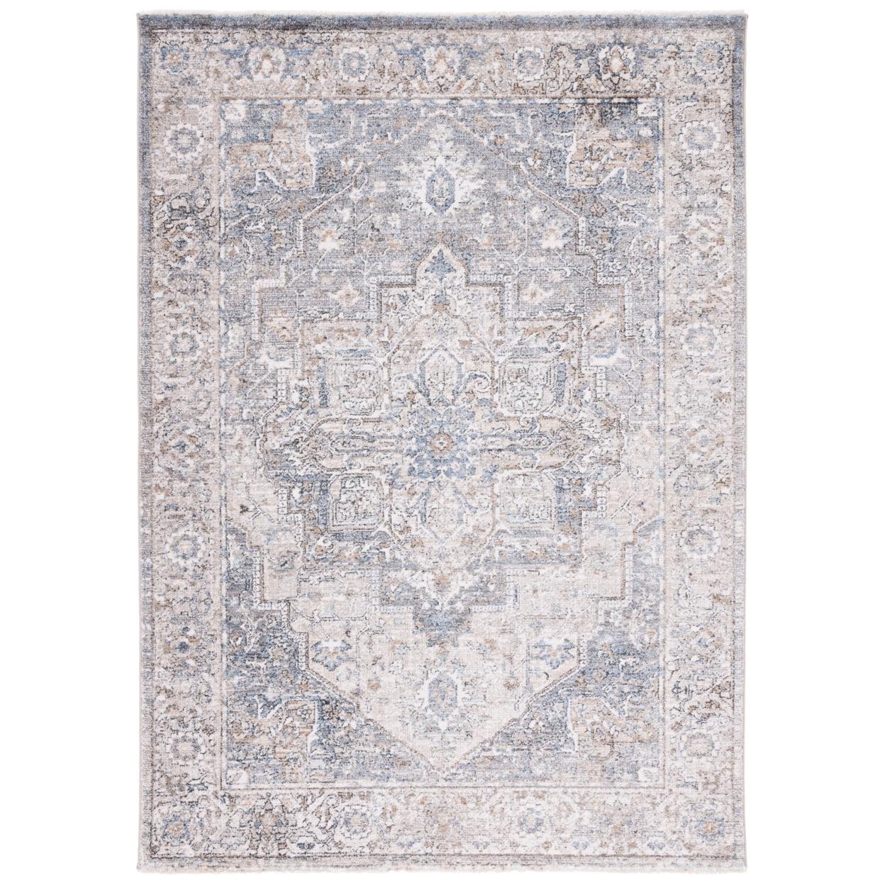 Contemporary Blue and Grey Rectangular Synthetic Rug - 53" x 5"