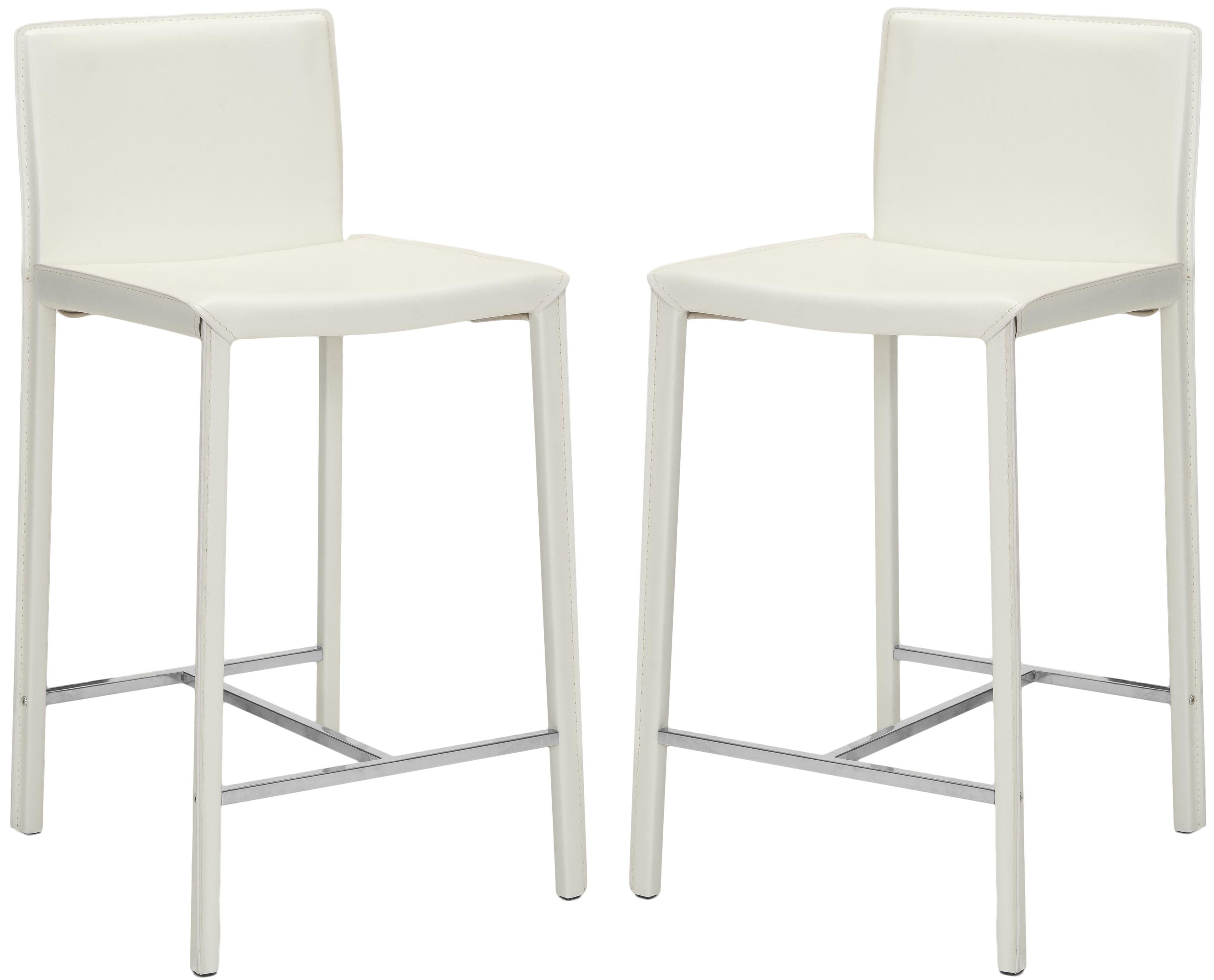 Transitional Sleek White Leather Counter Stools, Set of 2