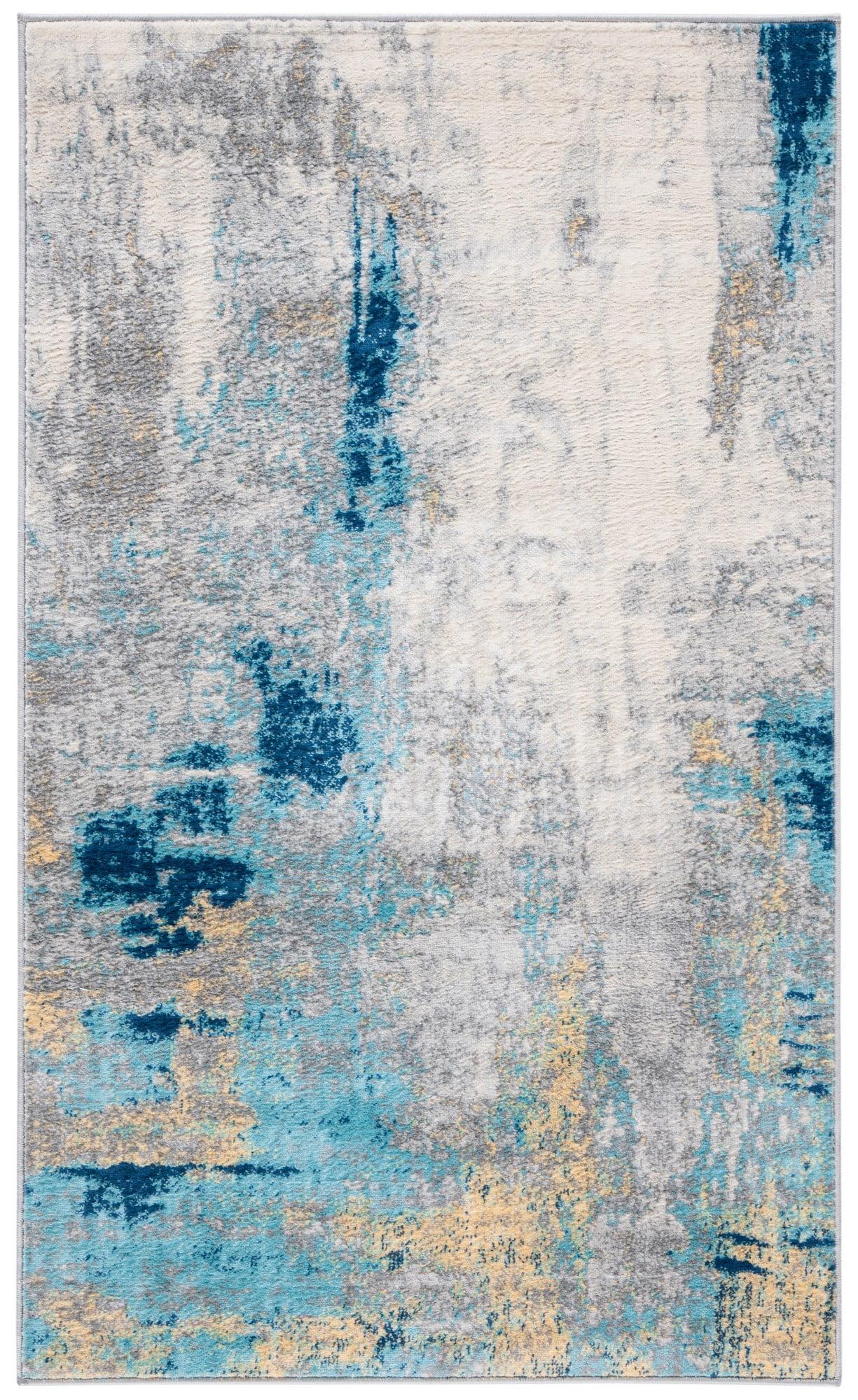 Abstract Grey and Gold Synthetic 3' x 5' Easy-Care Area Rug