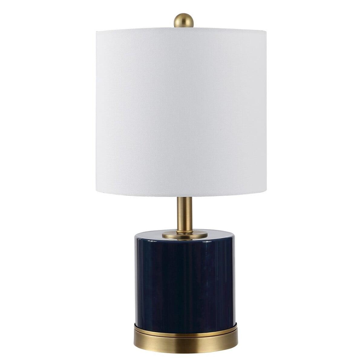 Jayce Navy Blue Glass Table Lamp Set with White Shades