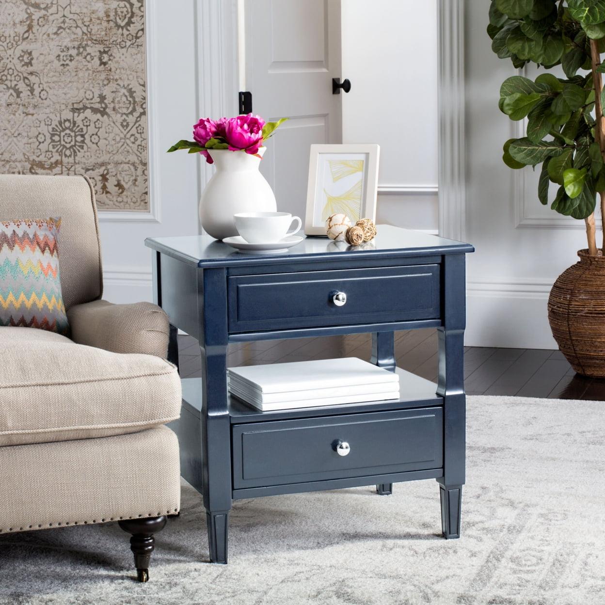 Burgundy-Inspired Black 2-Drawer Nightstand with Chrome Pulls