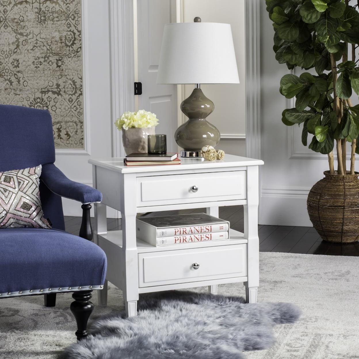 Transitional White 2-Drawer Nightstand with Silver Pulls