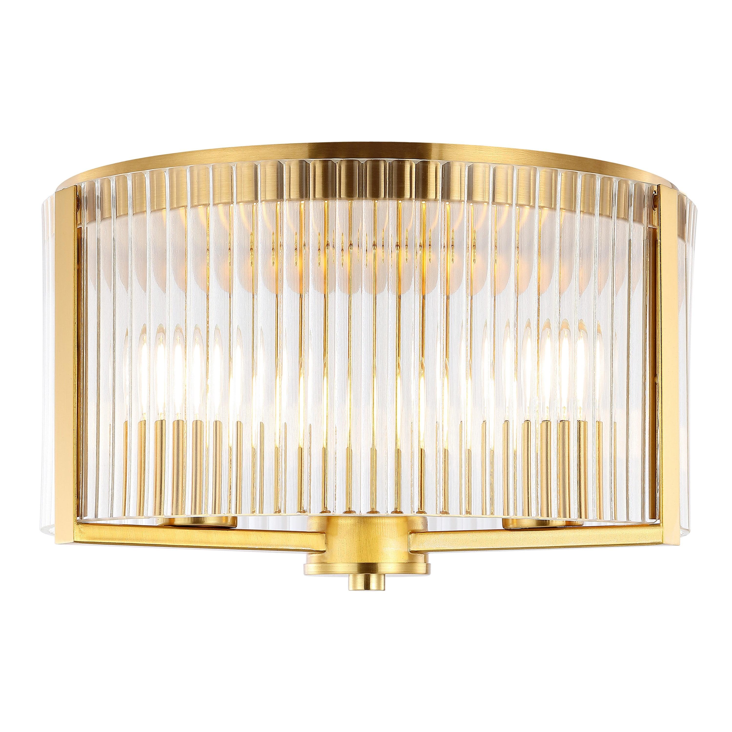 Jetra 12.5" Brass and Glass LED Flush Mount