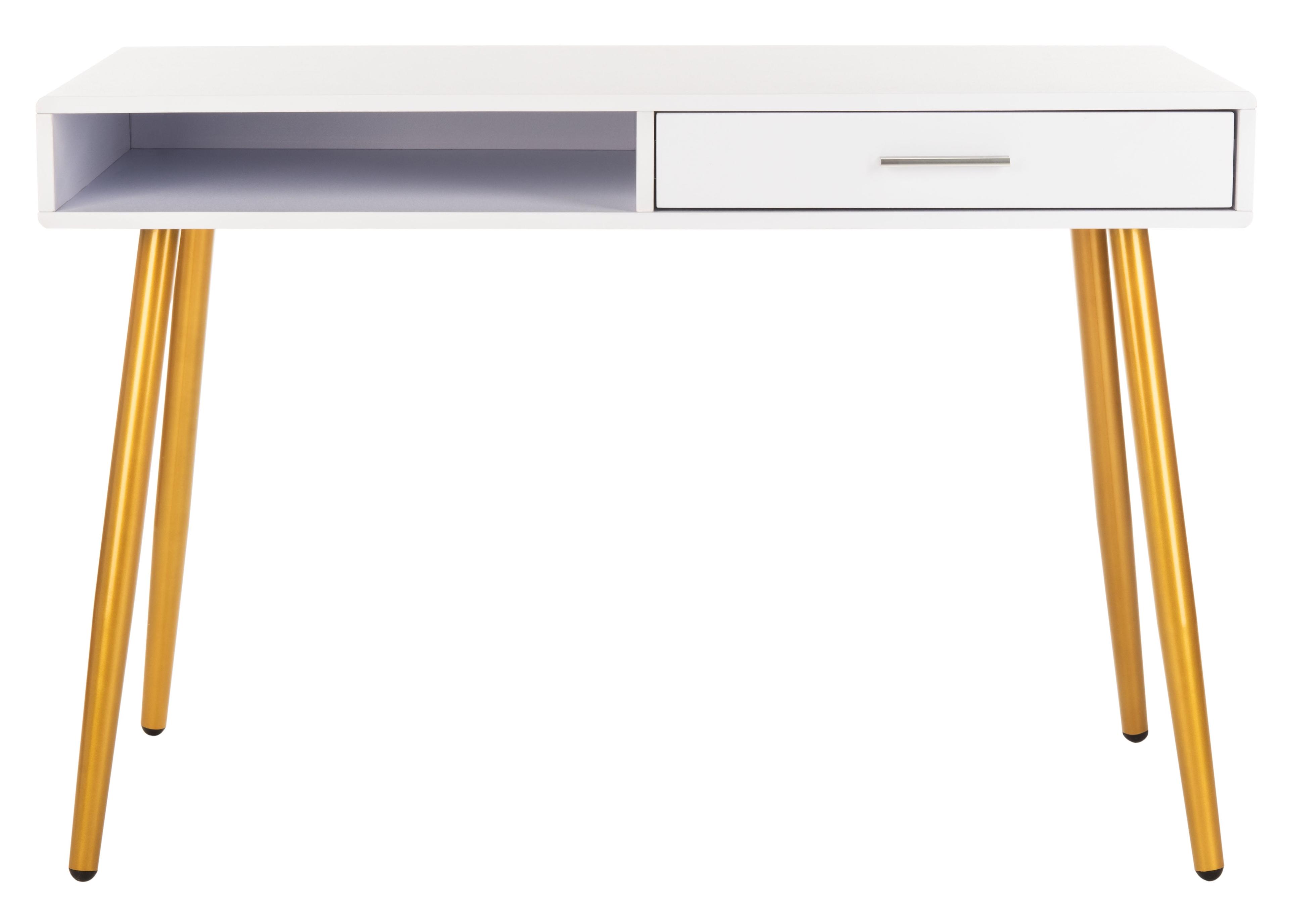 Jorja 1 Drawer 1 Shelf Desk - DSK2200 - White/Gold - Safavieh