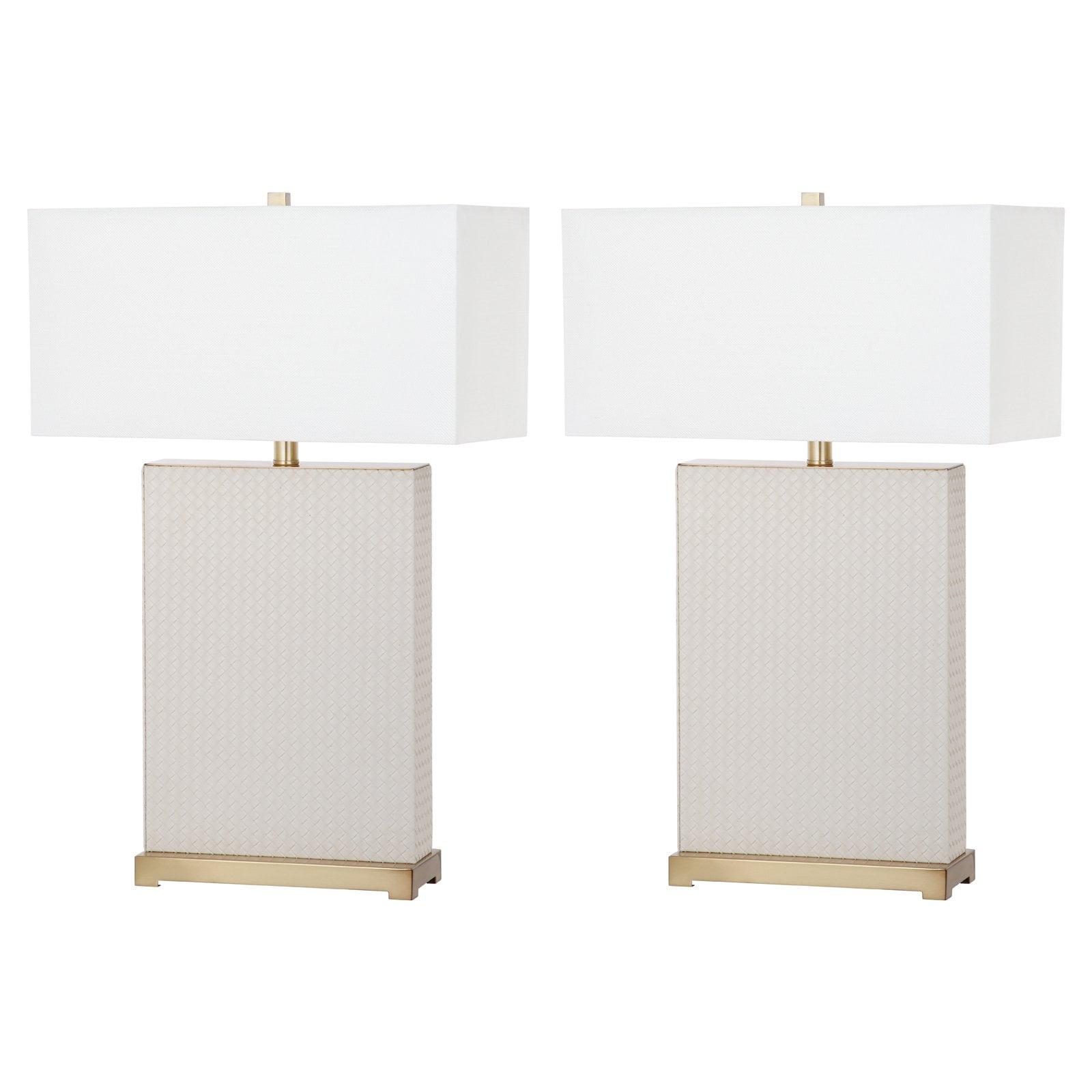 Arcadian Cream Faux Leather Geometric Table Lamp Set of 2