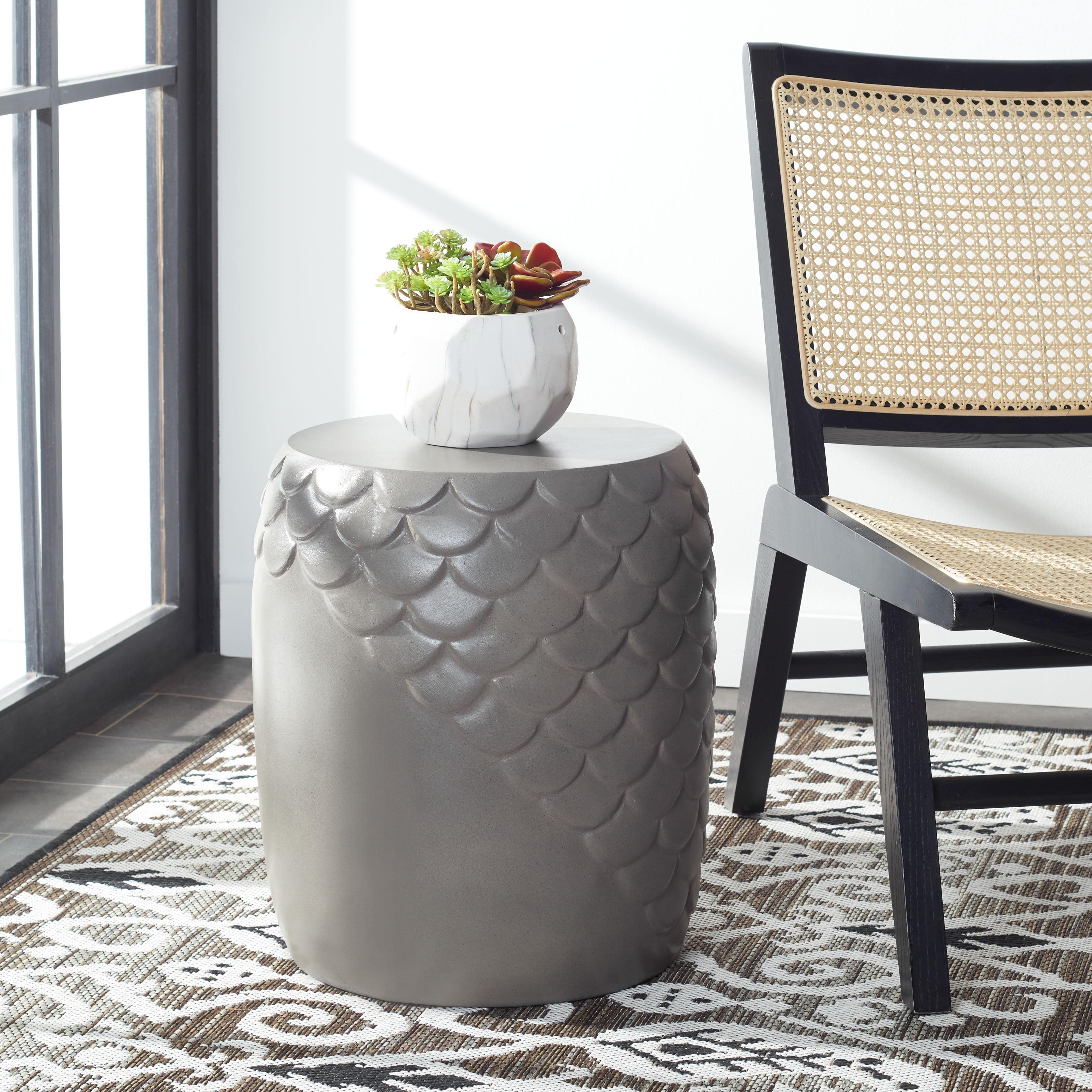 Julyvia Concrete Accent Stool - Dark Grey - Safavieh.