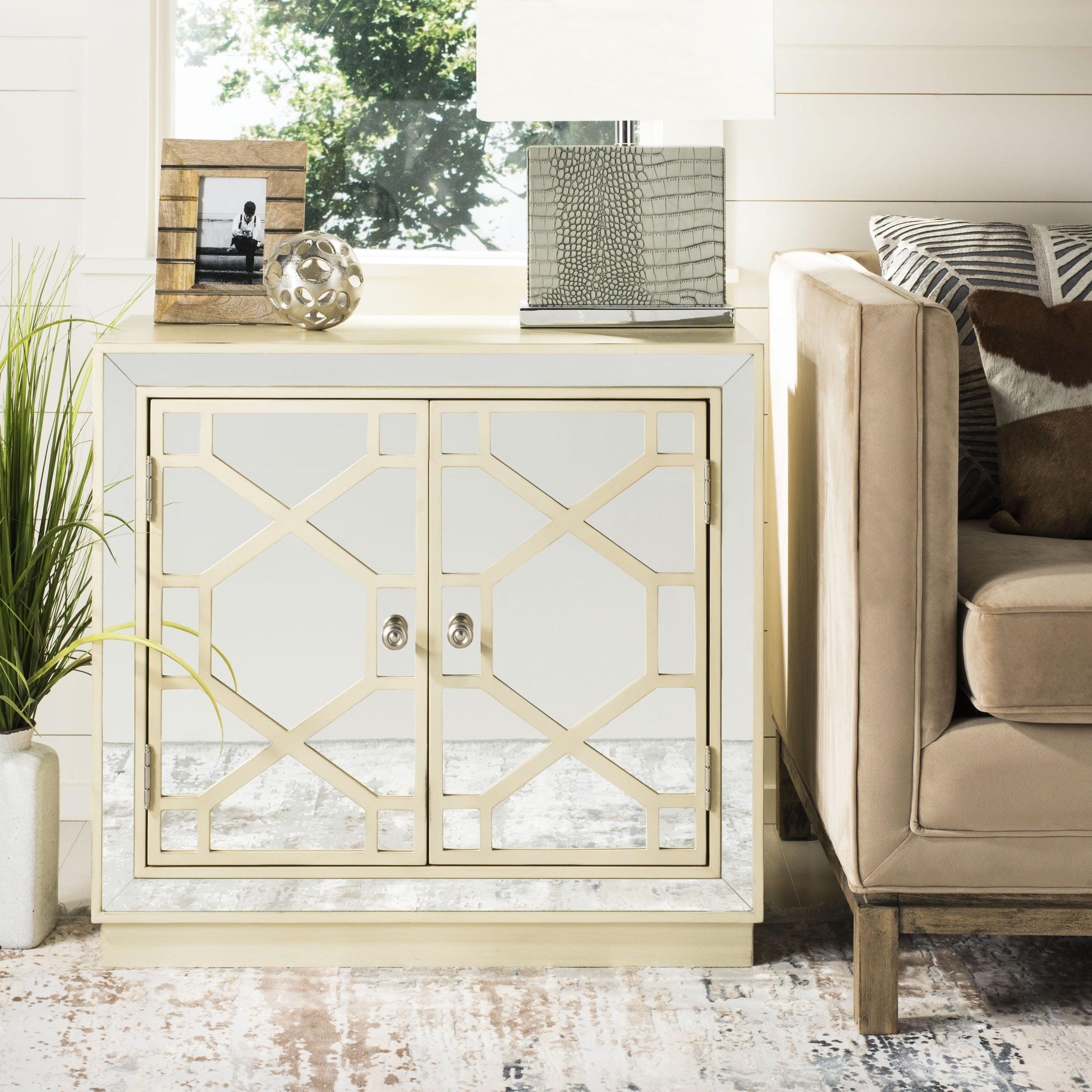 Antique Beige and Mirror Hollywood Glam Accent Cabinet