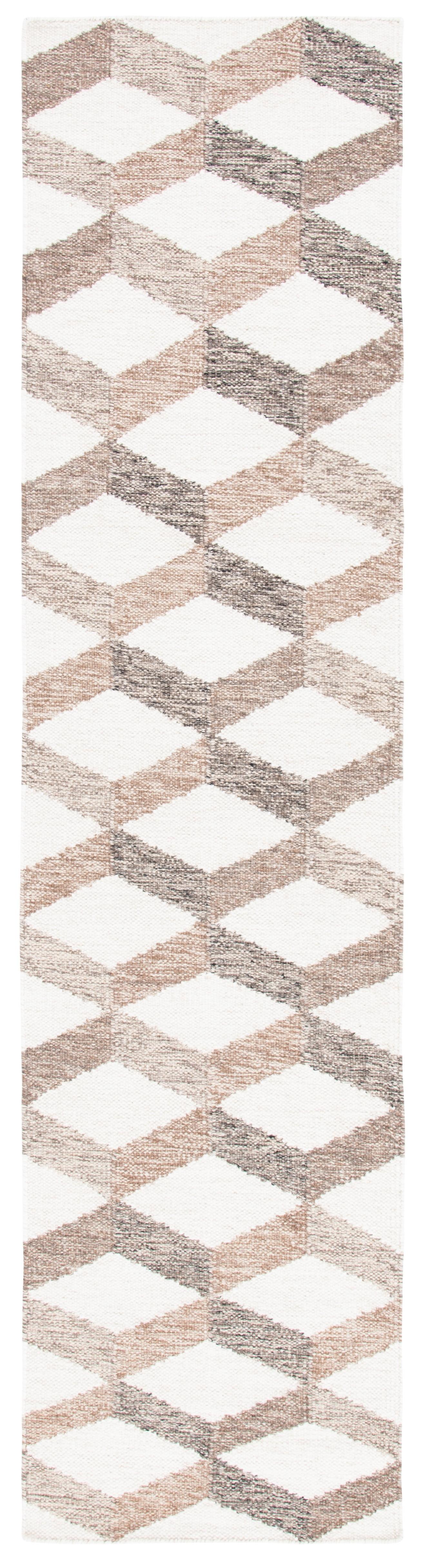 Ivory and Brown Geometric Wool Runner Rug, 2'3" x 9'