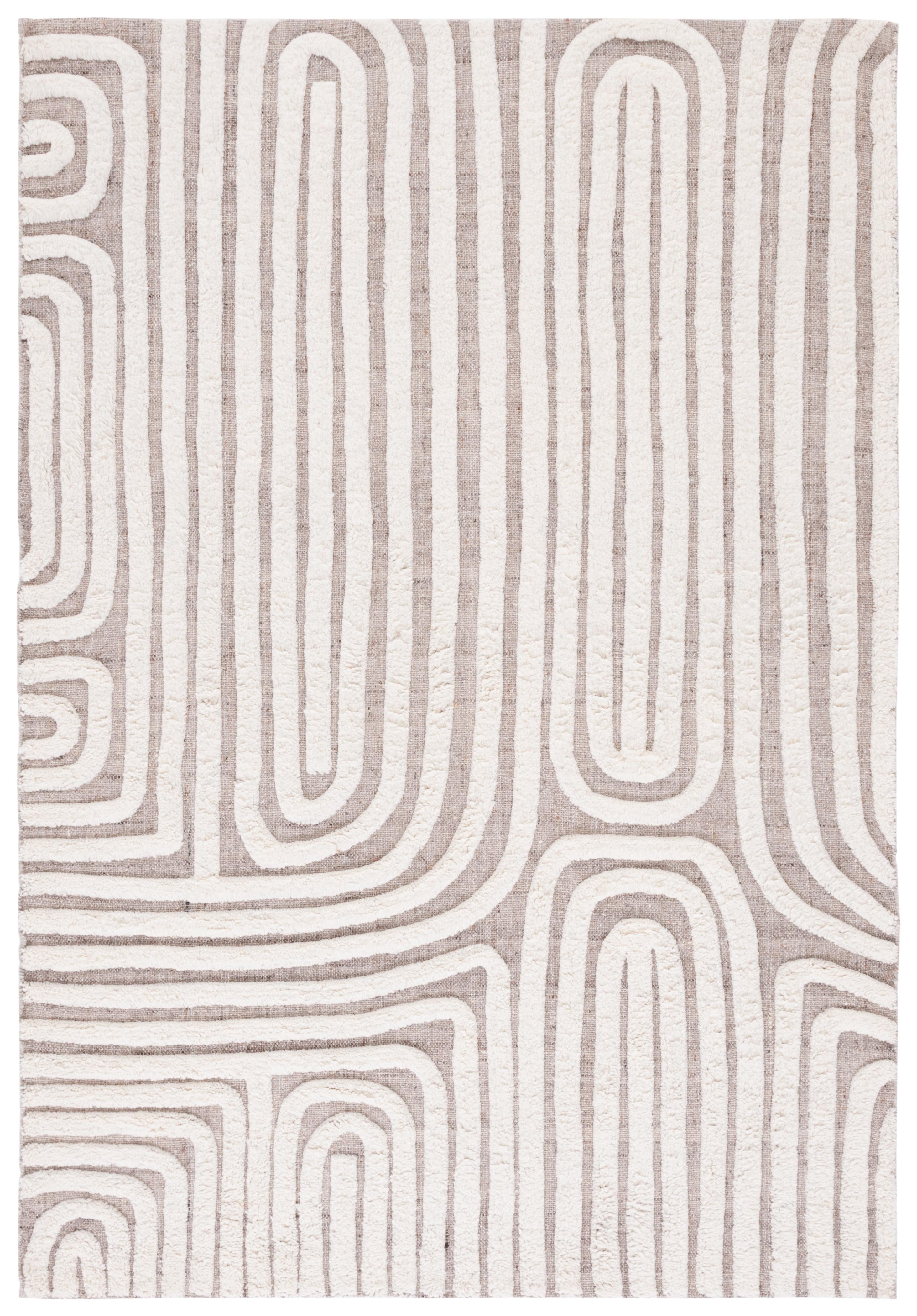 Ivory and Beige Handmade Wool and Cotton 4' x 6' Area Rug