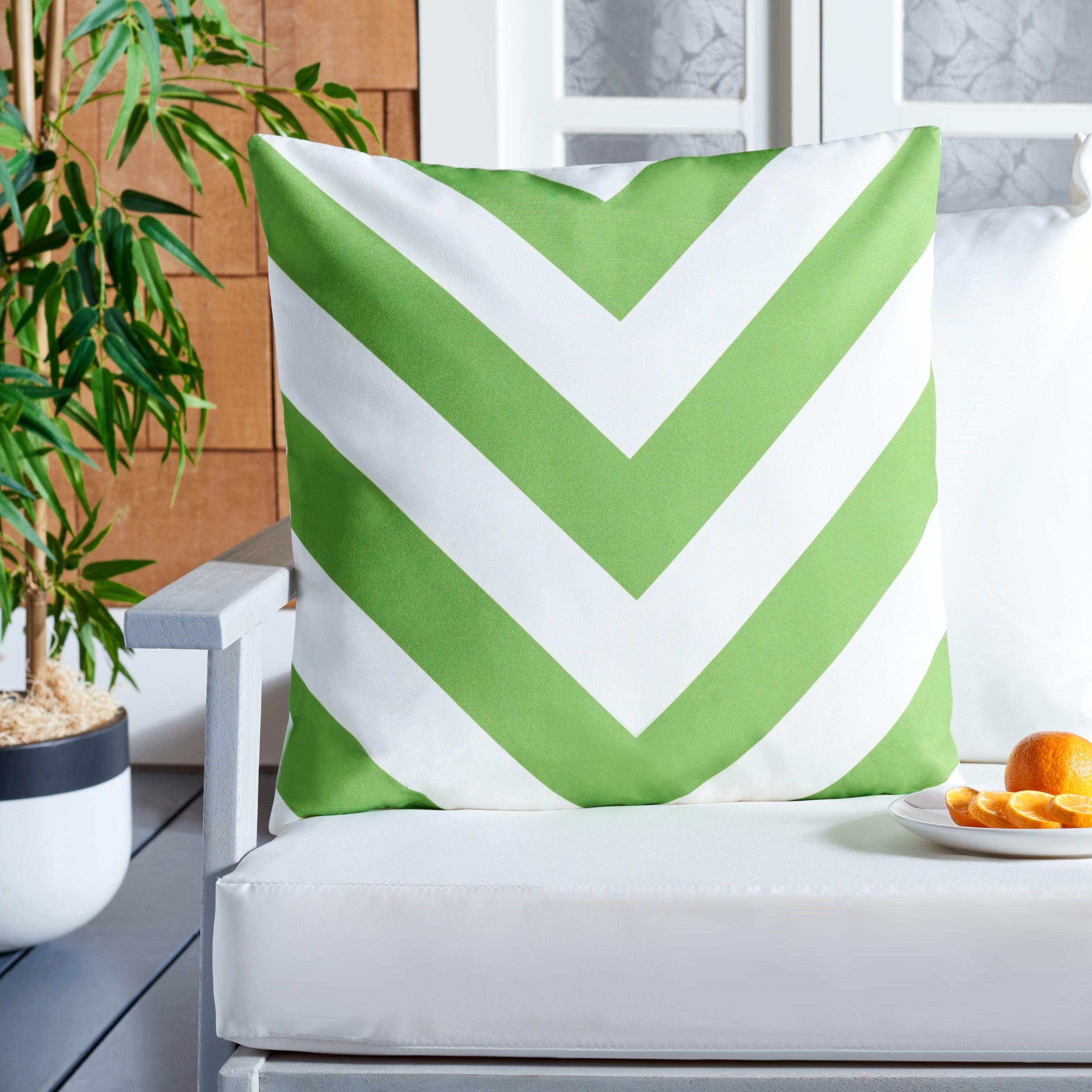 Green and White Chevron Outdoor Throw Pillow, 18 x 18 Inch