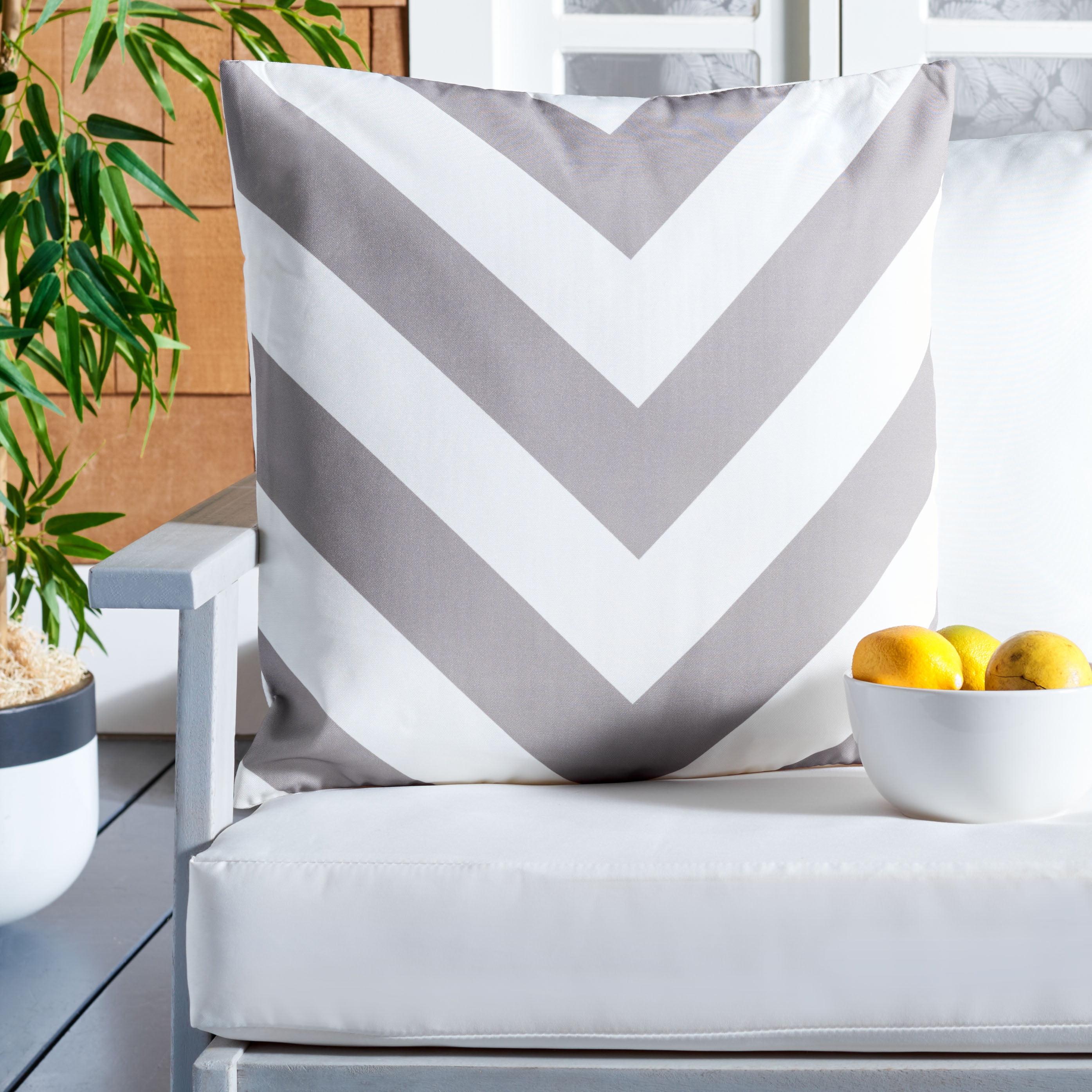 Kadyn 18'' Gray and White Chevron Outdoor Pillow