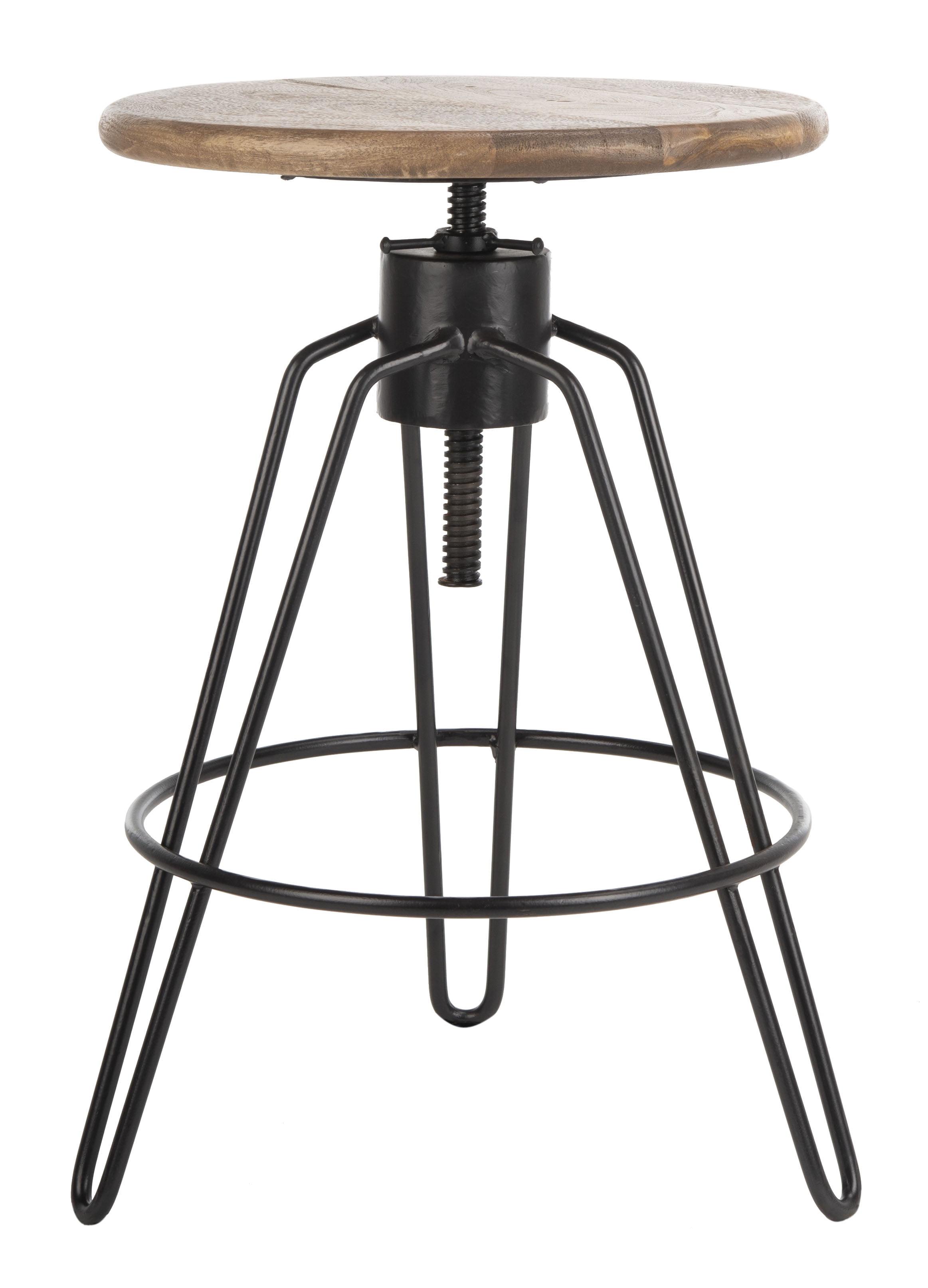 Kai Adjustable Swivel Black Metal and Wood Counter Stool