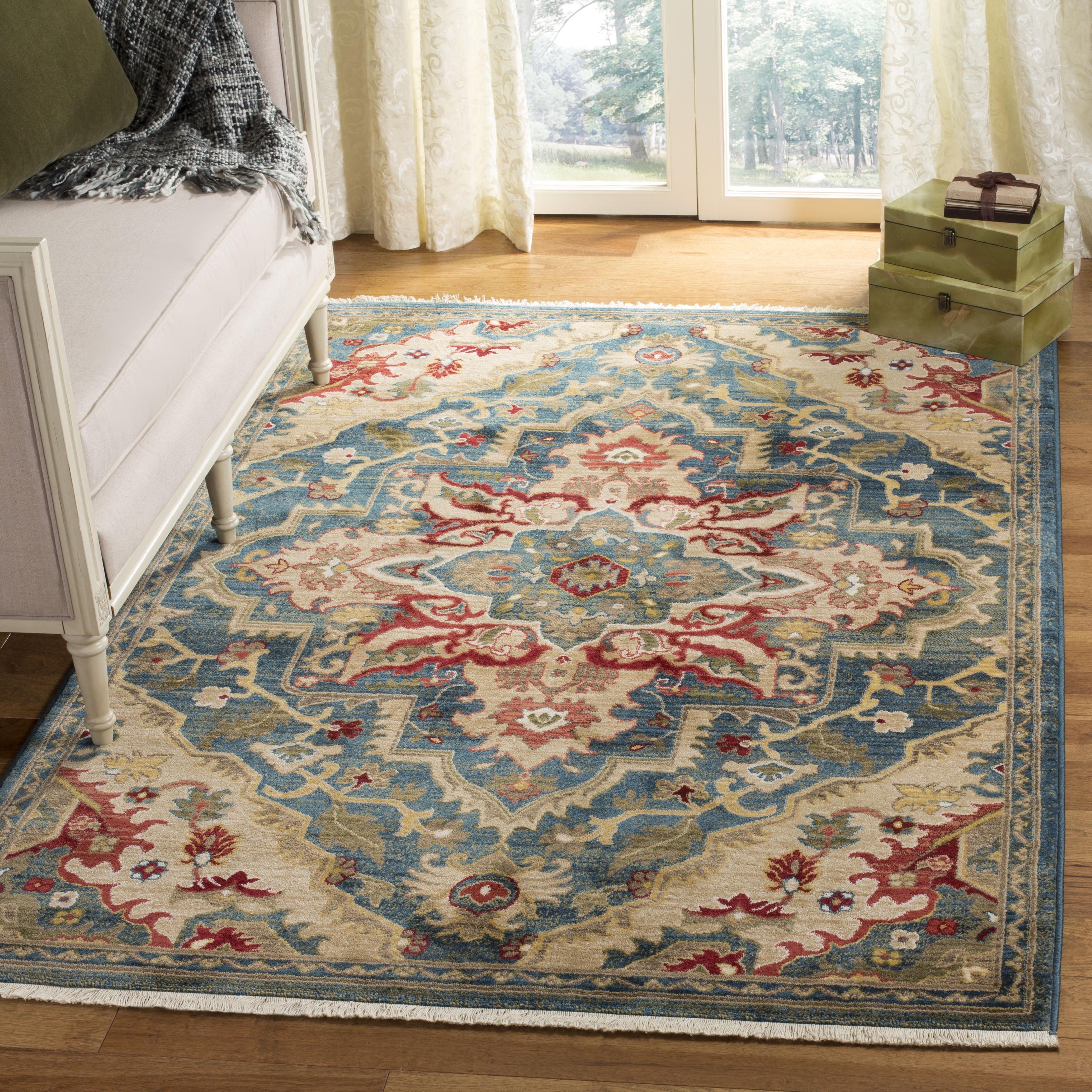 Elysian Blue Floral Easy-Care Synthetic Area Rug, 5'1" x 7'5"