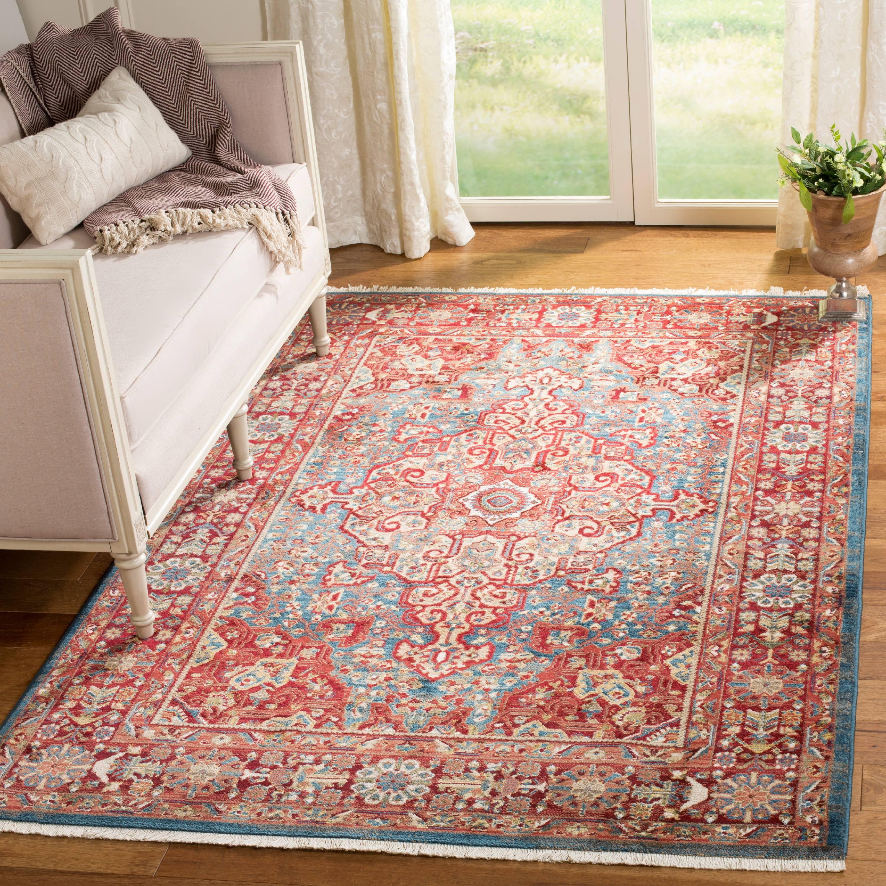 Kashan Blue and Red 9' x 12' Floral Synthetic Area Rug