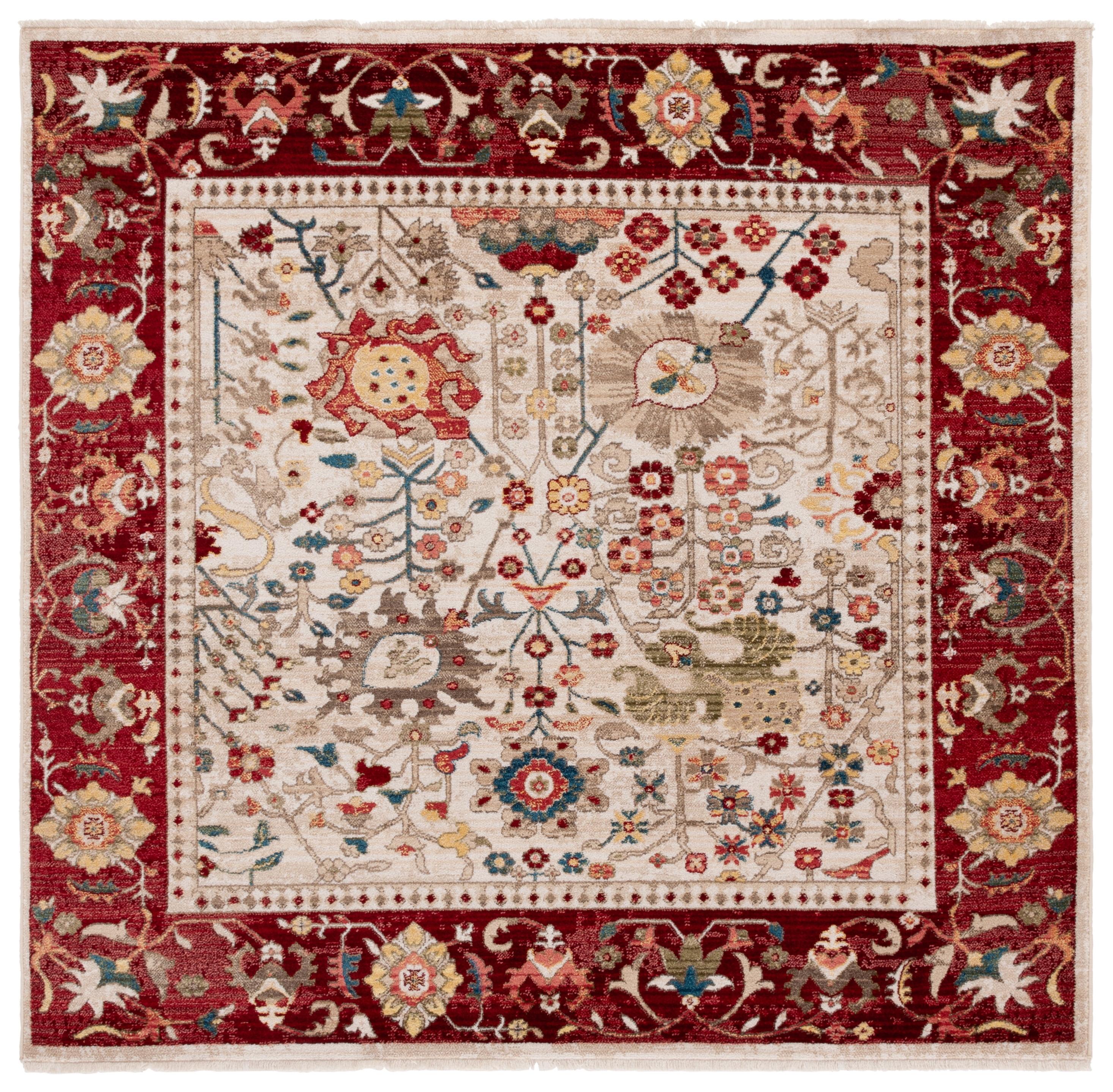 SAFAVIEH Kashan Vaska Oriental Area Rug, Ivory/Red, 6'7" x 6'7" Square