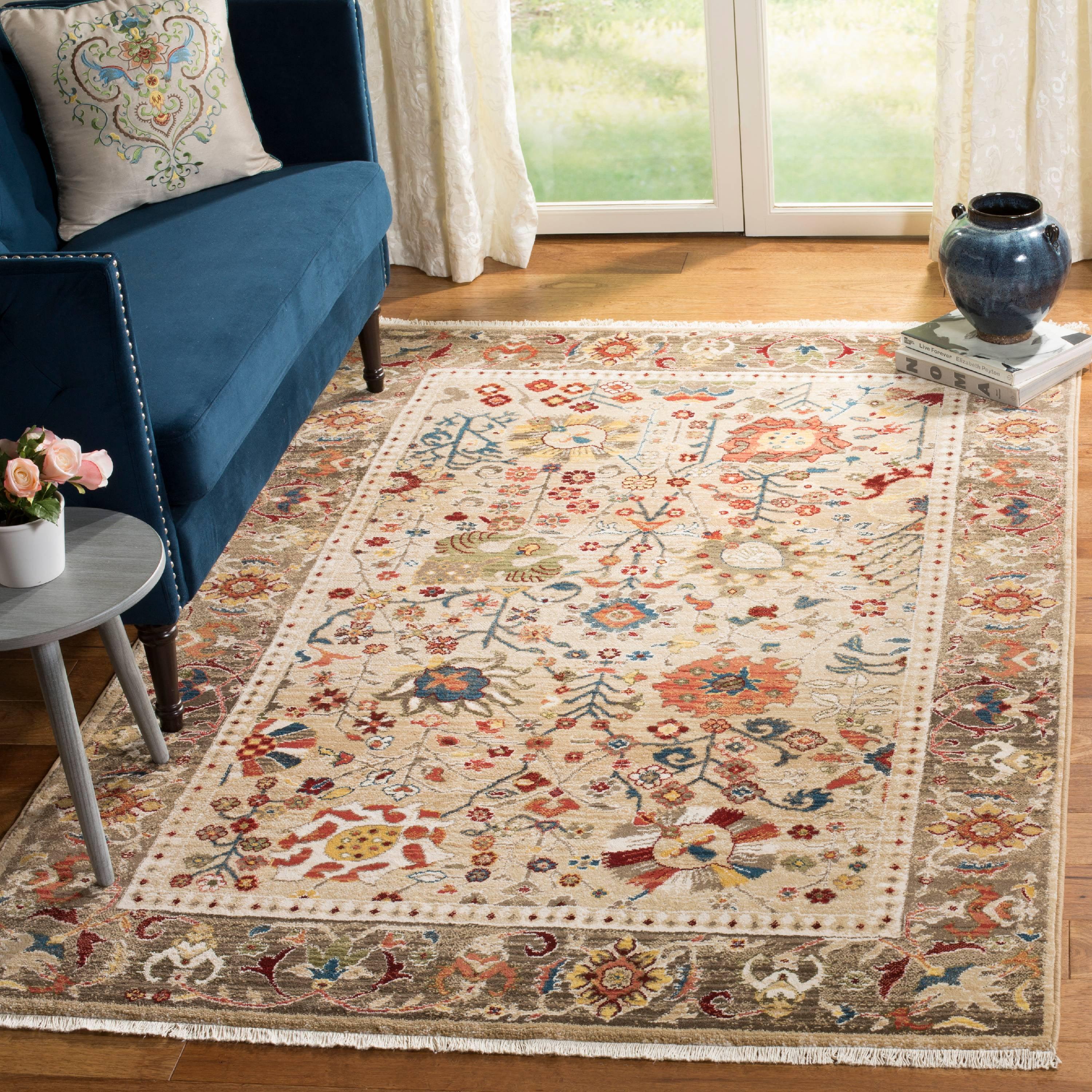 Kashan Beige and Taupe 9' x 12' Synthetic Area Rug