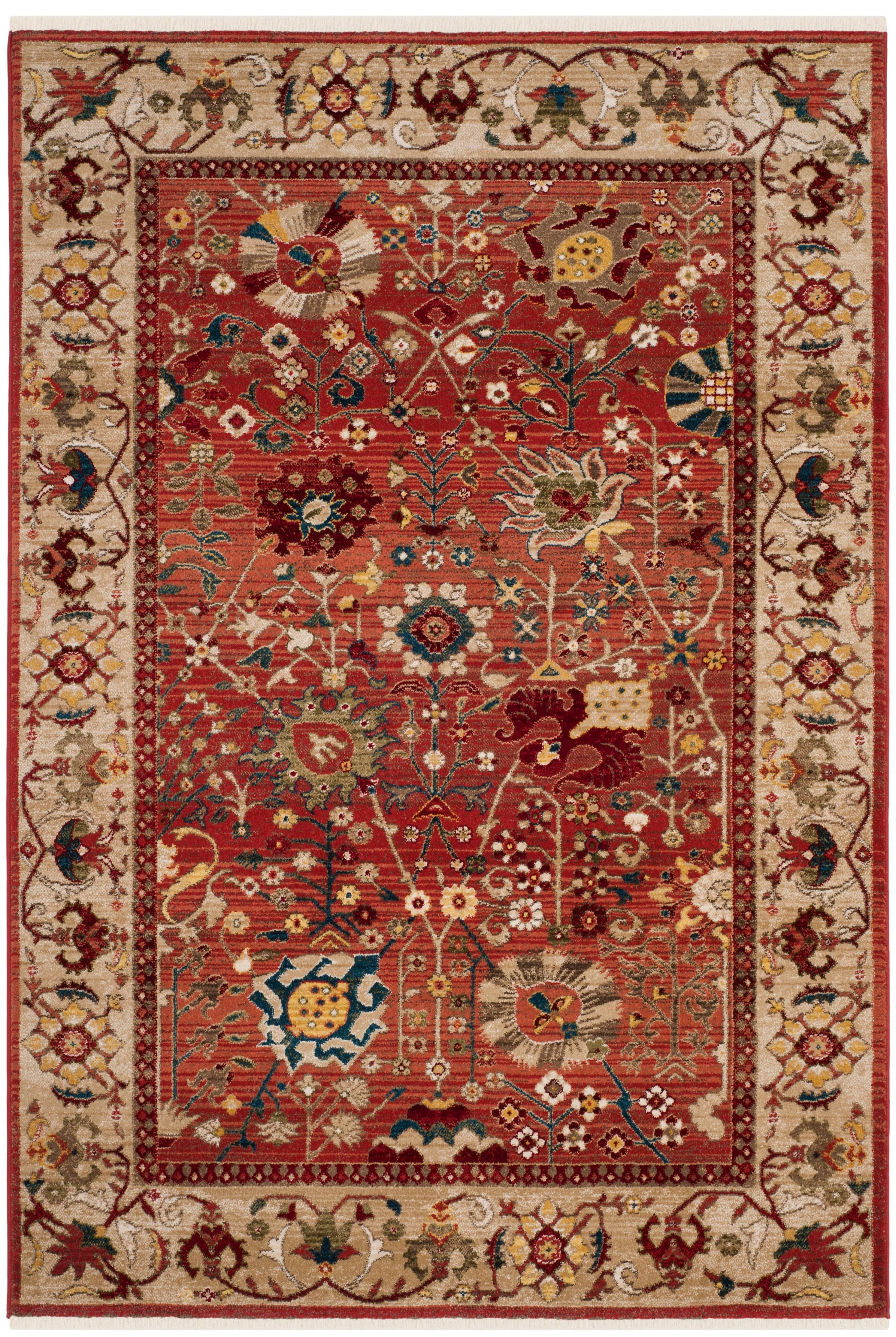 Elegant Kashan Red & Beige Floral Synthetic Area Rug, 3'3" x 4'10"