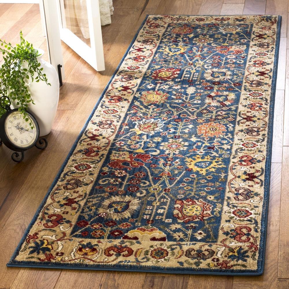 Kashan KSN303 Power Loomed Runner Rug - Blue/Tan - 2'6"x8' - Safavieh.
