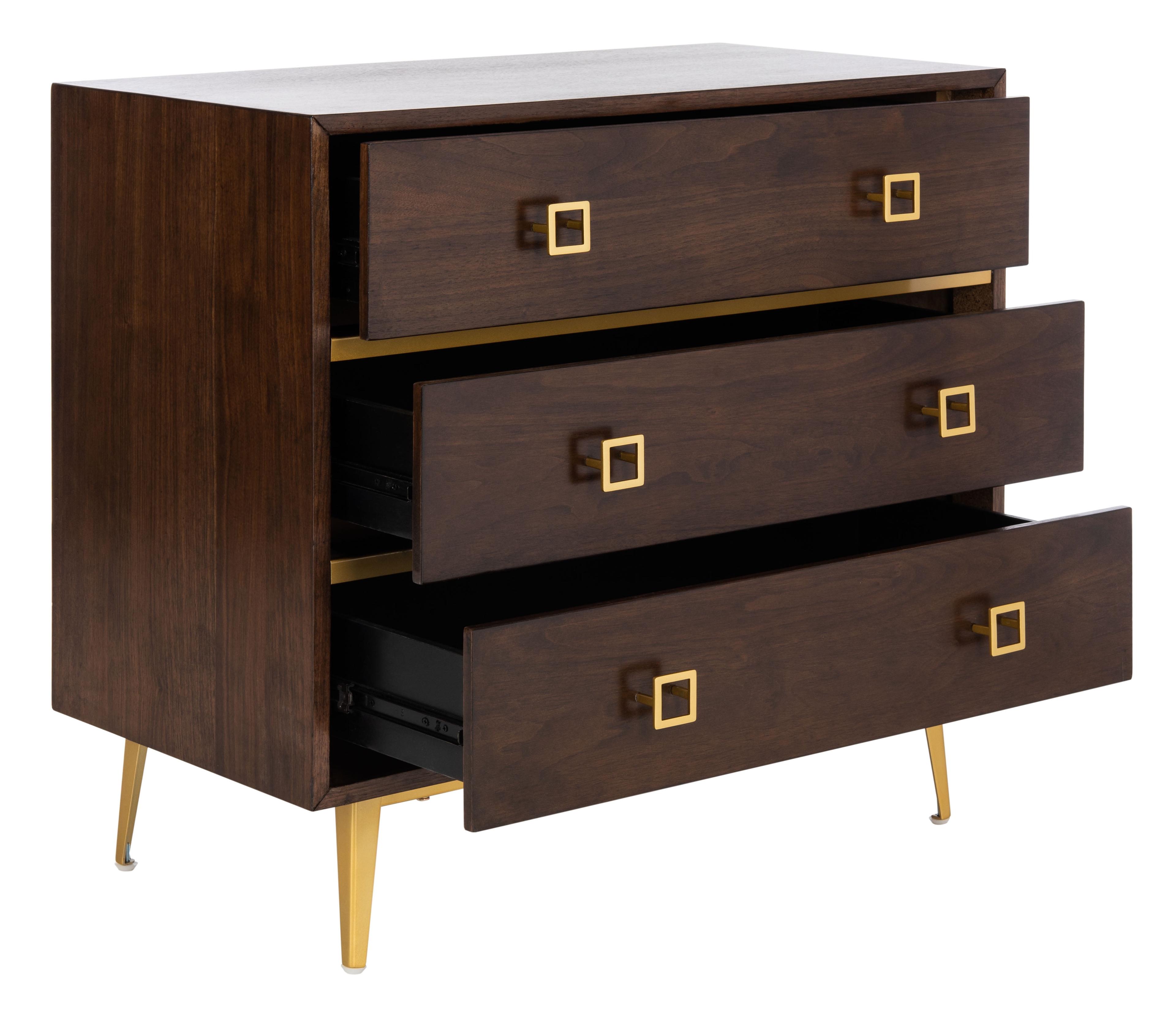 Katia Transitional Walnut 3-Drawer Chest with Gold Accents