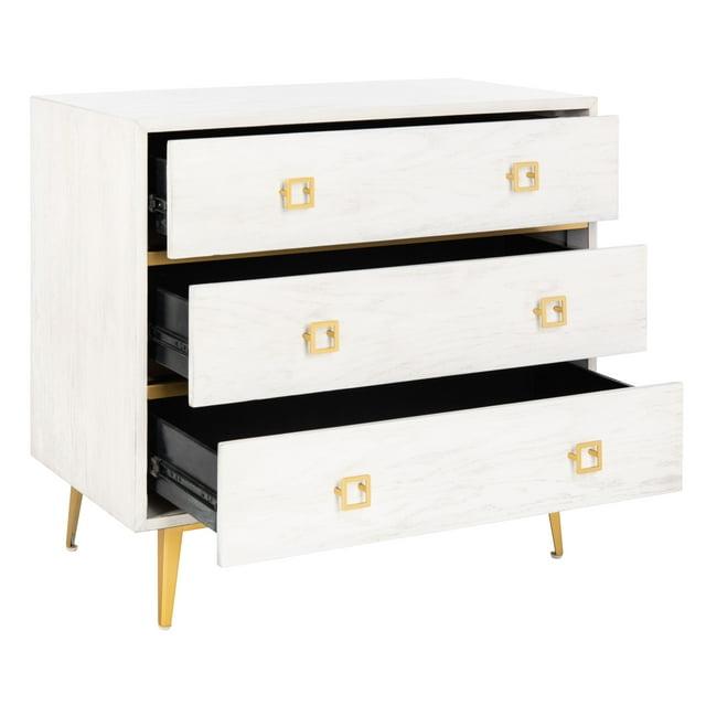 Katia 3 Drawer Chest - CHS6413 - White Wash/Gold - Safavieh