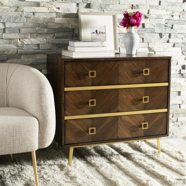 Katia 3 Drawer Chest - CHS6413 - Walnut/Gold - Safavieh