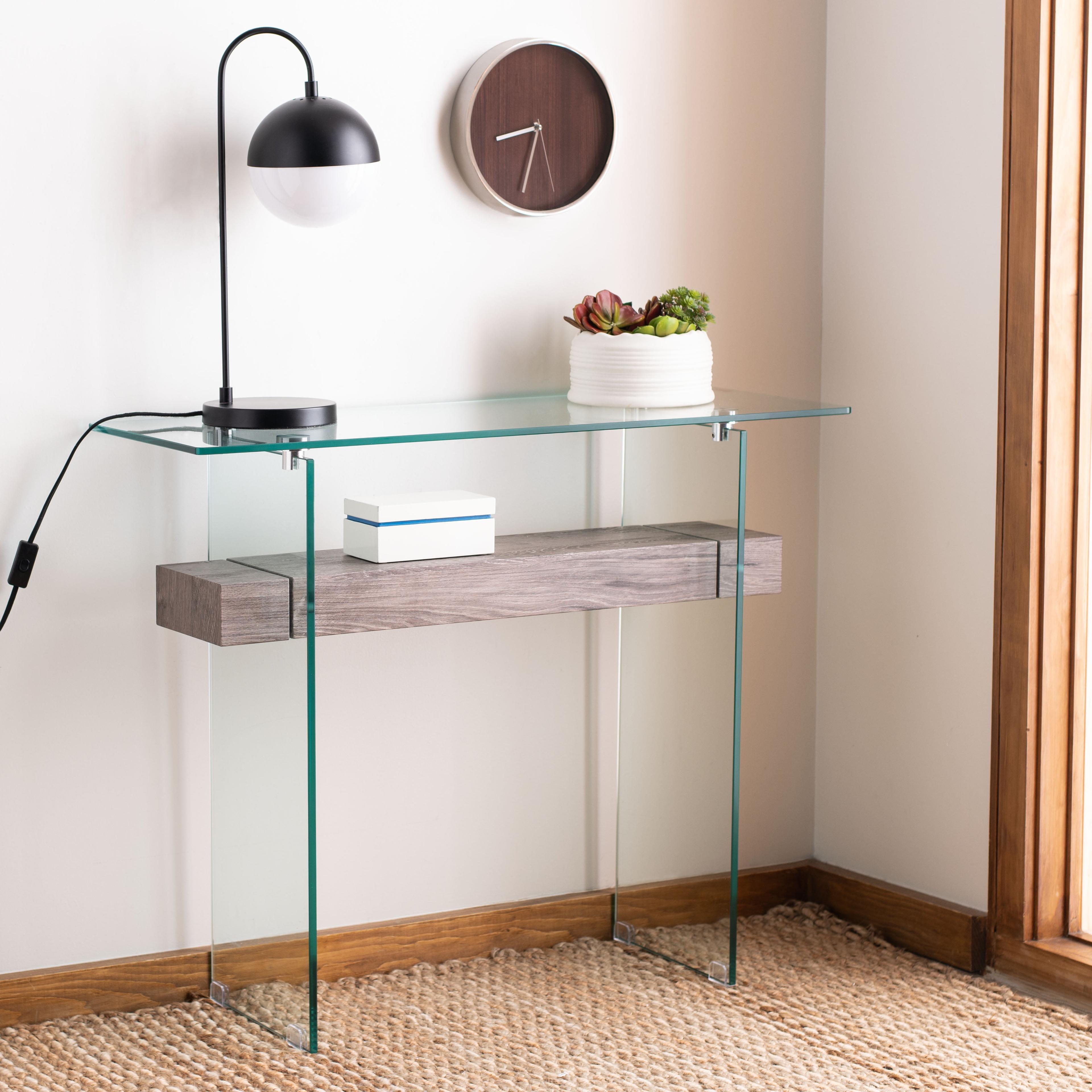 Kayley Grey Oak and Glass Console Table with Geometric Lines