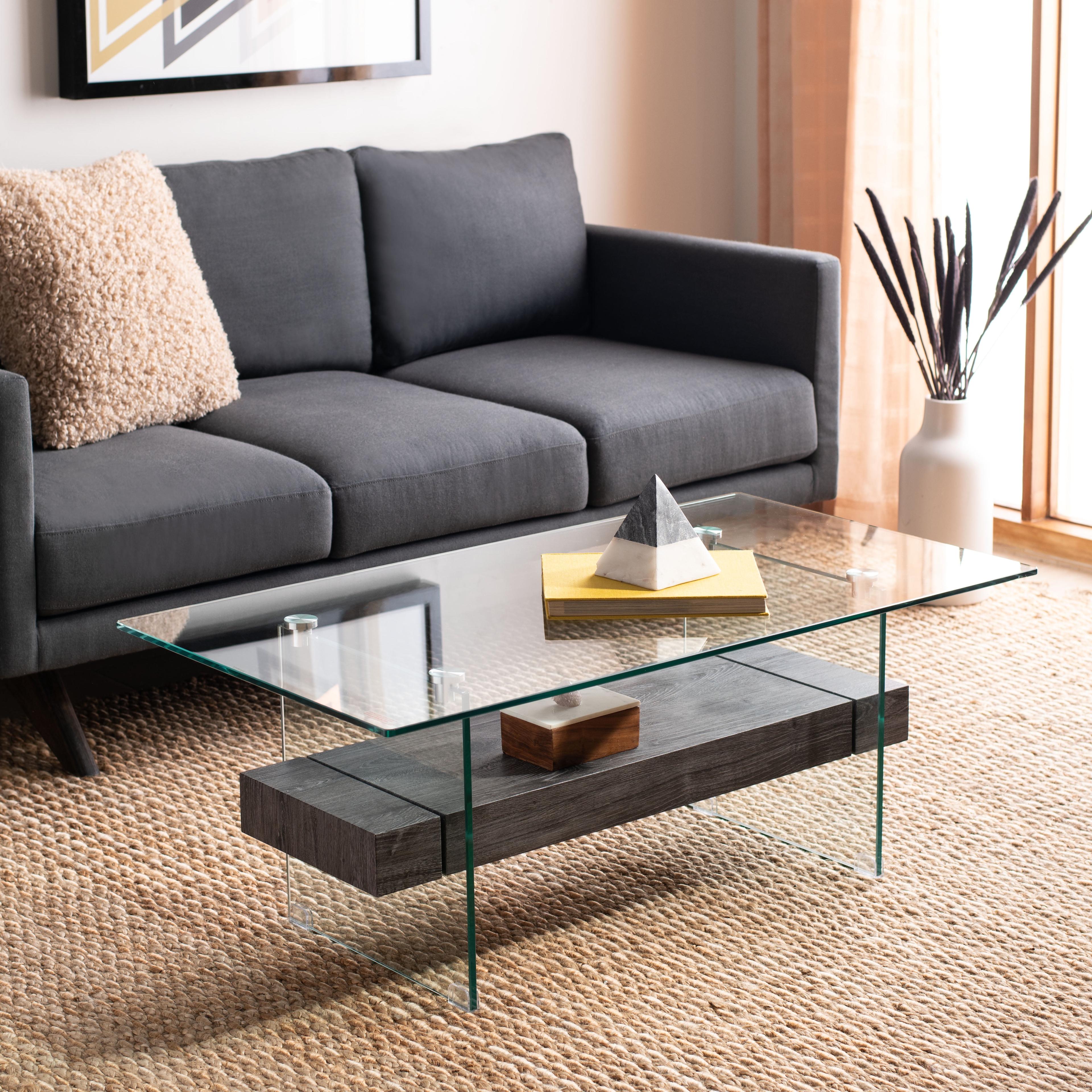 Kayley Coffee Table - Glass/Black Oak Wood Shelf - Safavieh