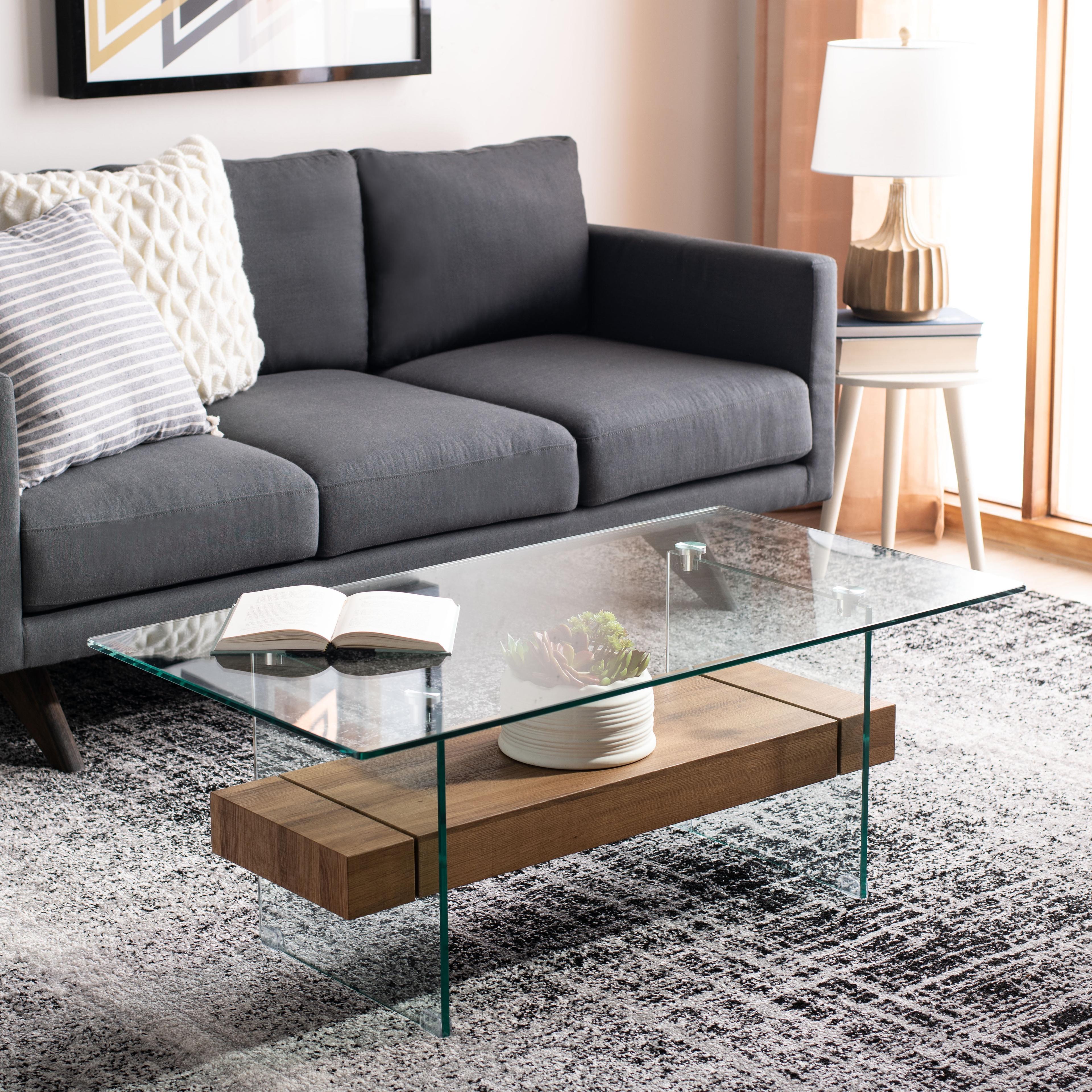 Kayley Coffee Table - Glass/Natural Brown - Safavieh