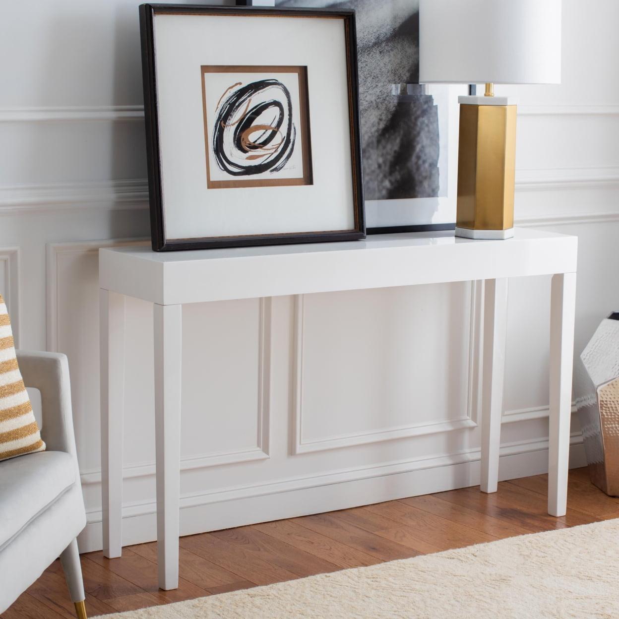 White Wood and Metal Rectangular Console Table with Storage