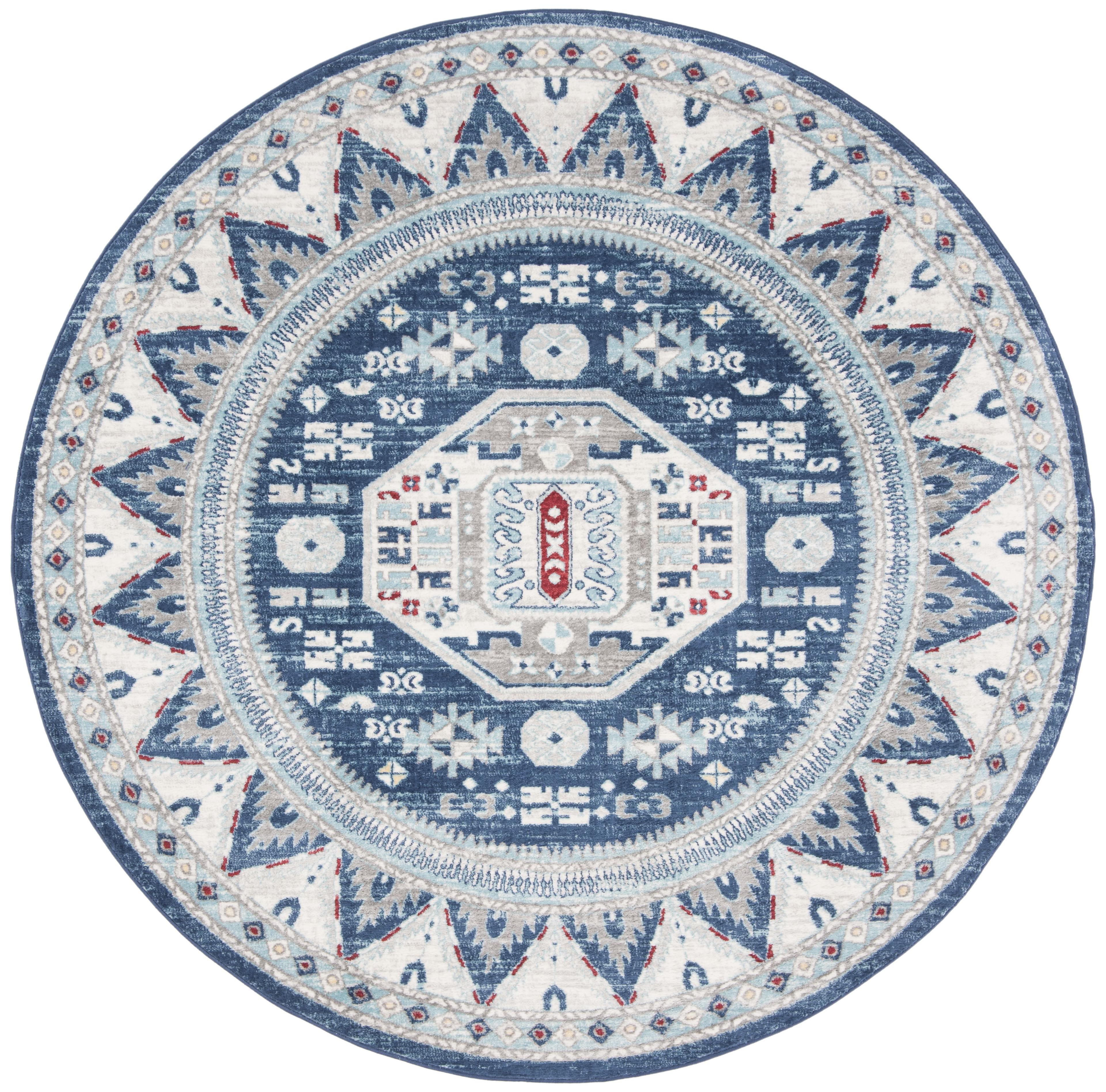 SAFAVIEH Kazak Diarmait Geometric Area Rug, Blue/Cream, 6'7" x 6'7" Round
