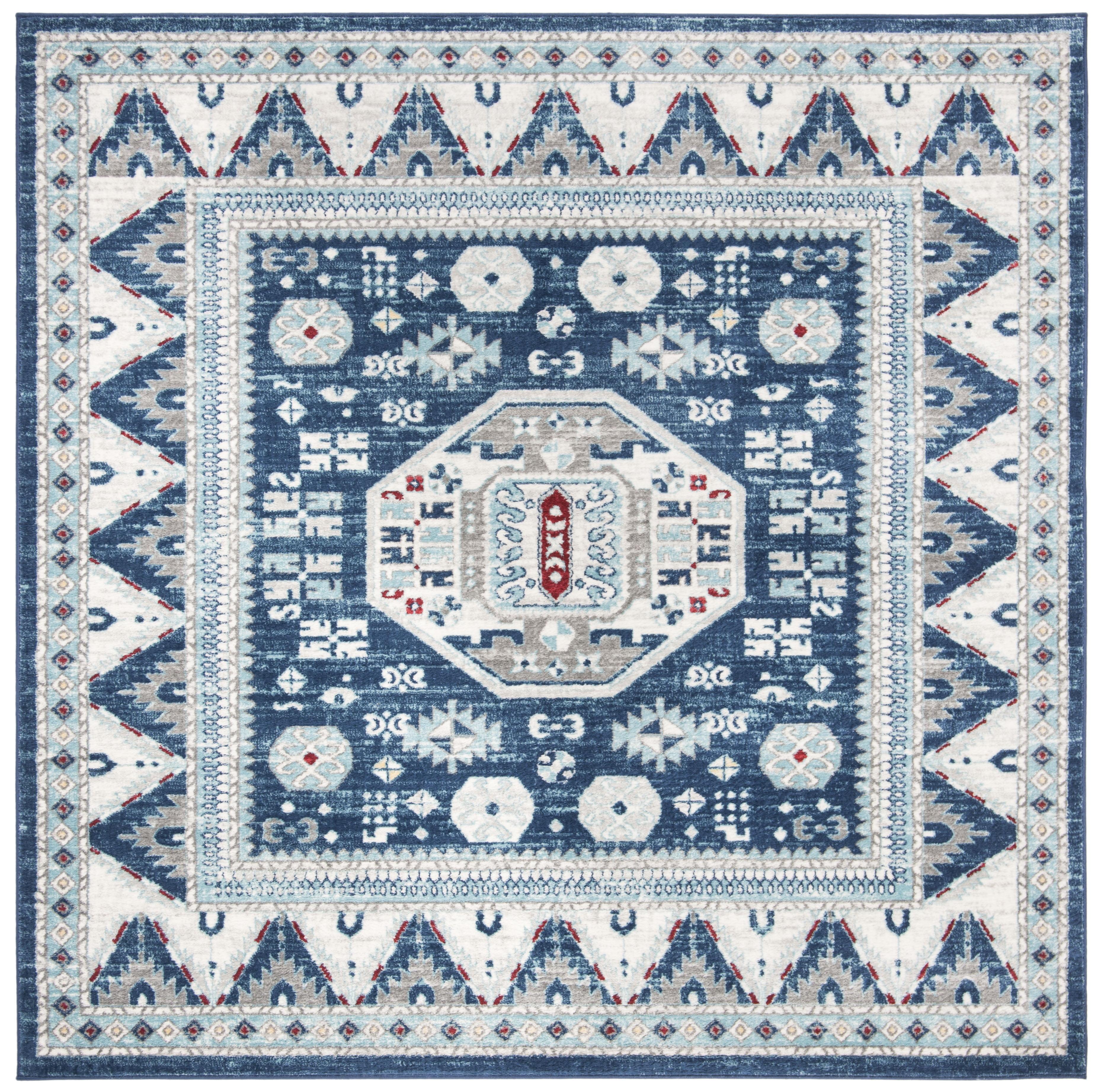 SAFAVIEH Kazak Diarmait Geometric Area Rug, Blue/Cream, 6'7" x 6'7" Square