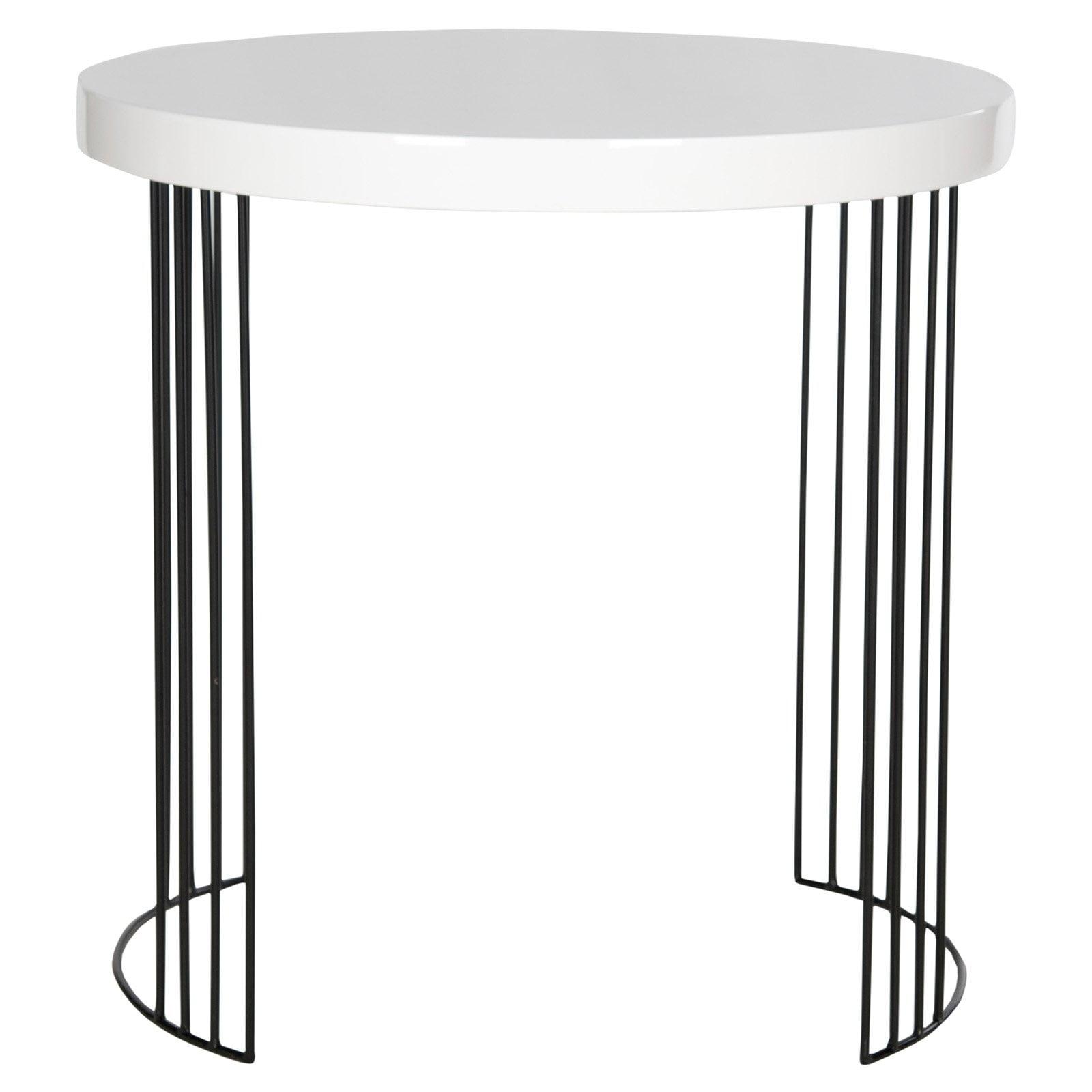 Kelly 22" White Lacquer Round Side Table with Metal Legs