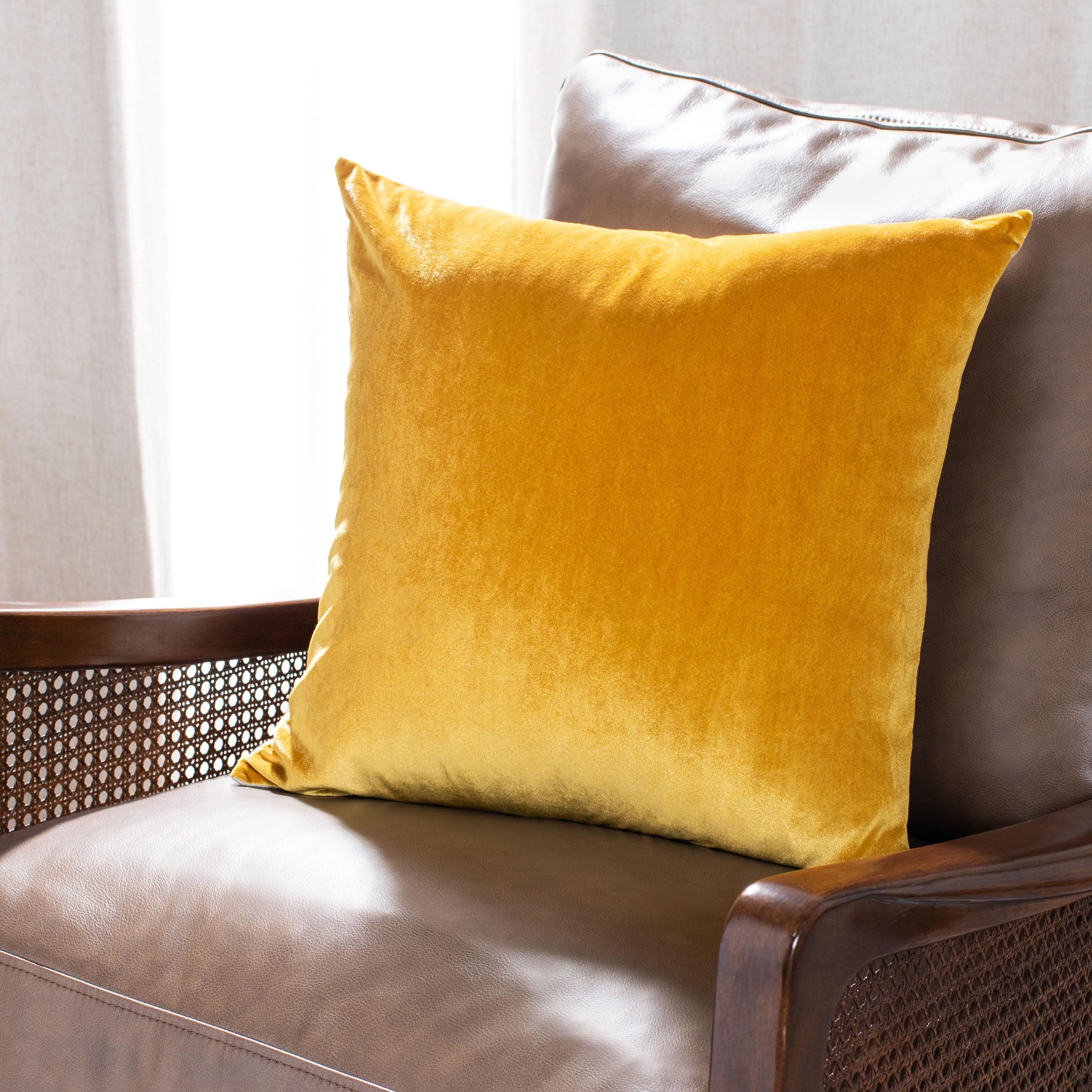 Kelsa 18" Mustard Yellow Velvet Throw Pillow