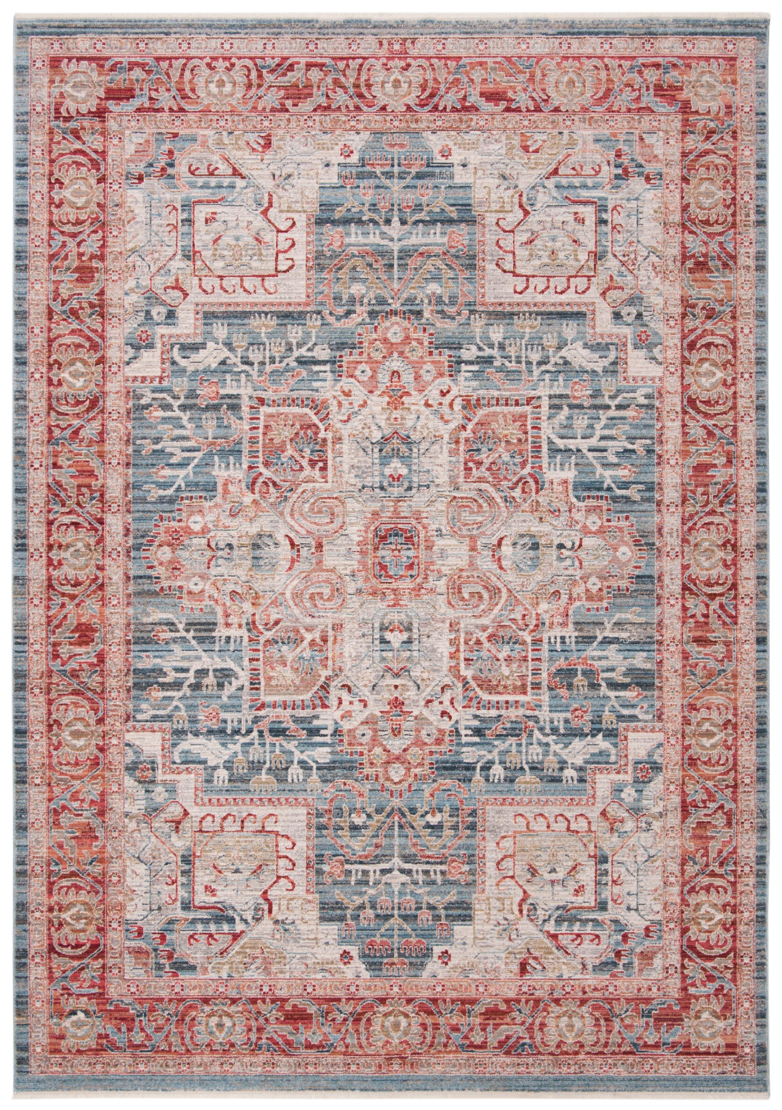 SAFAVIEH Kenitra Linton Oriental Polyester Area Rug, Blue/Red, 9' x 12'