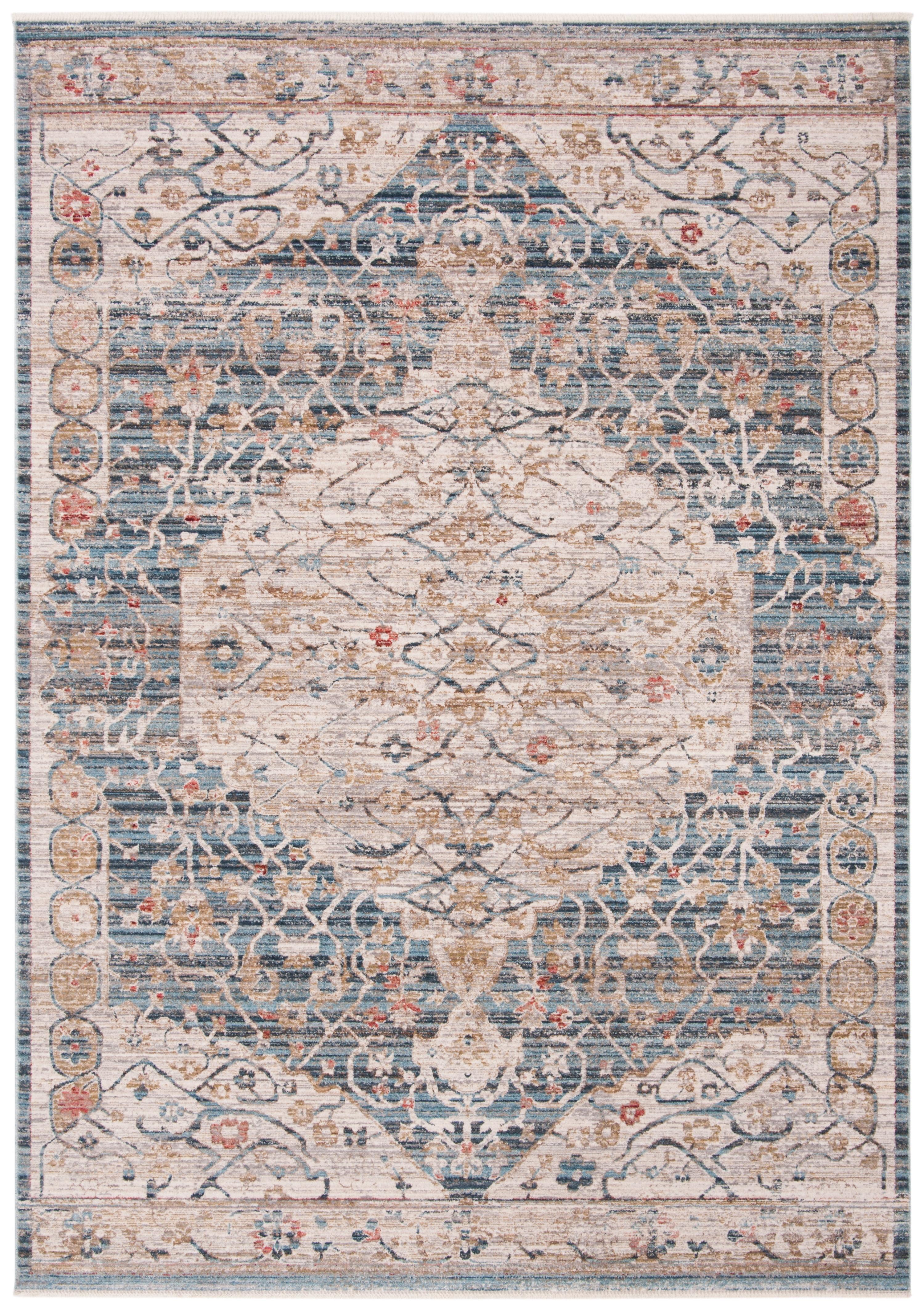 SAFAVIEH Kenitra Jermaine Oriental Polyester Area Rug, Blue/Ivory, 9' x 12'