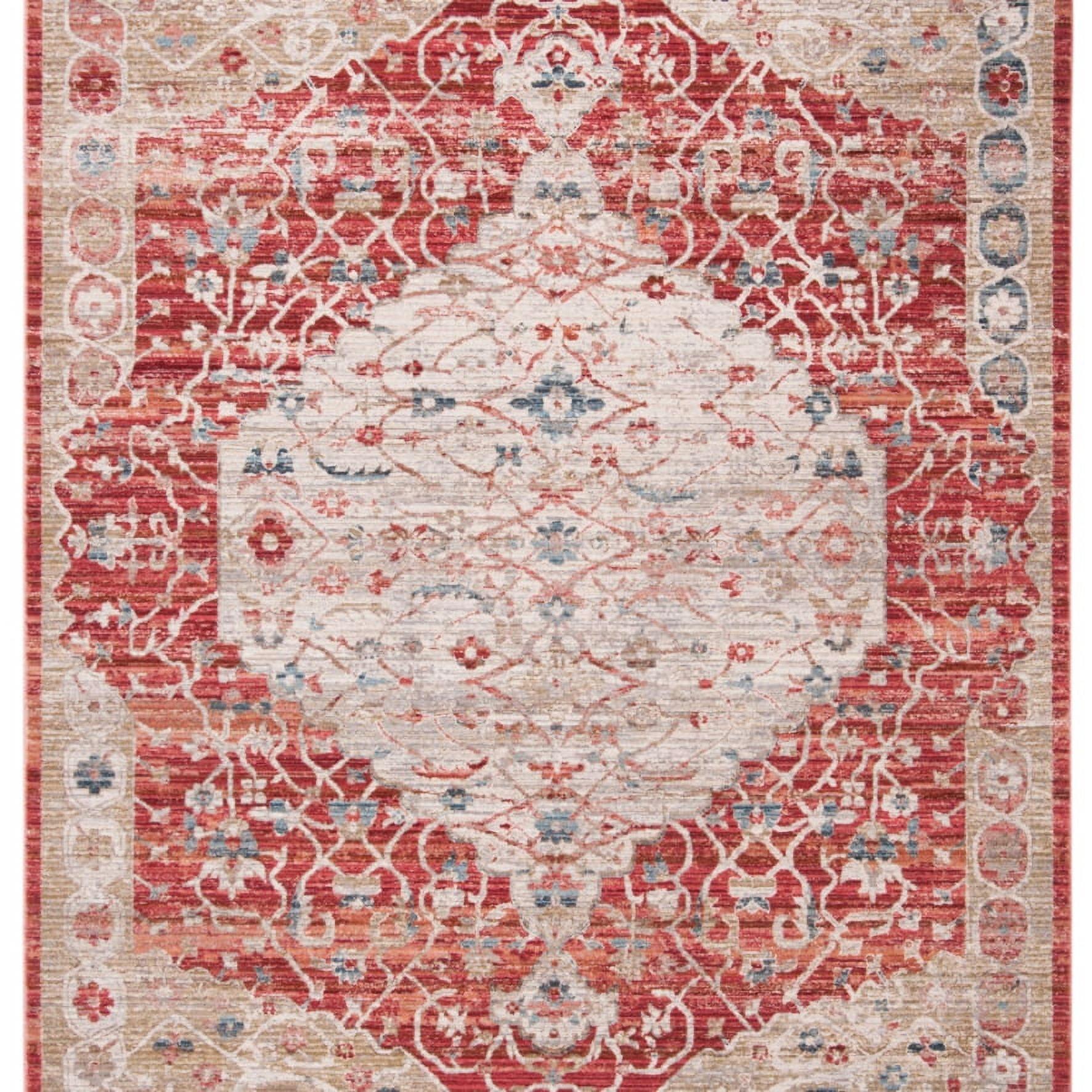 Vintage-Style Silky Sheen Red & Beige 8' x 10' Synthetic Rug