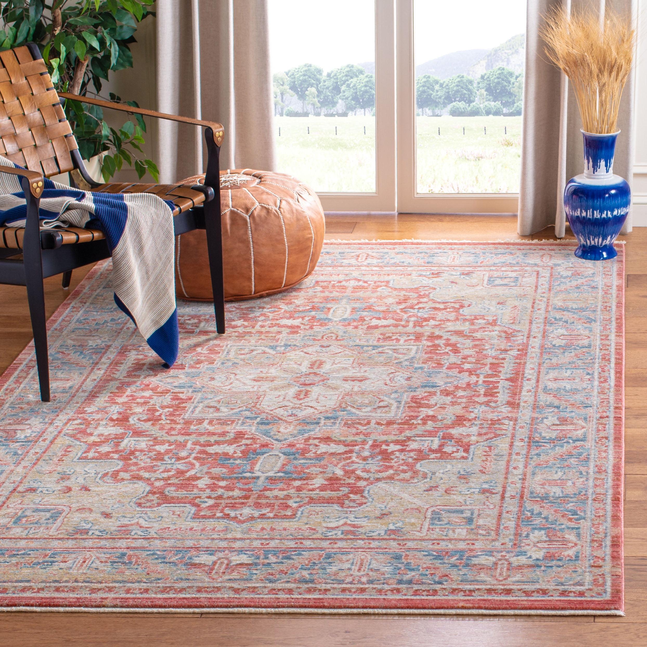 Kenitra Red and Blue Medallion Synthetic Area Rug 5' x 8'