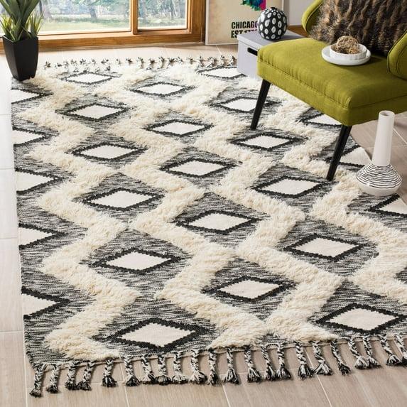 Kenya KNY908 Hand Knotted Area Rug - Black/Ivory - 8'x10' - Safavieh