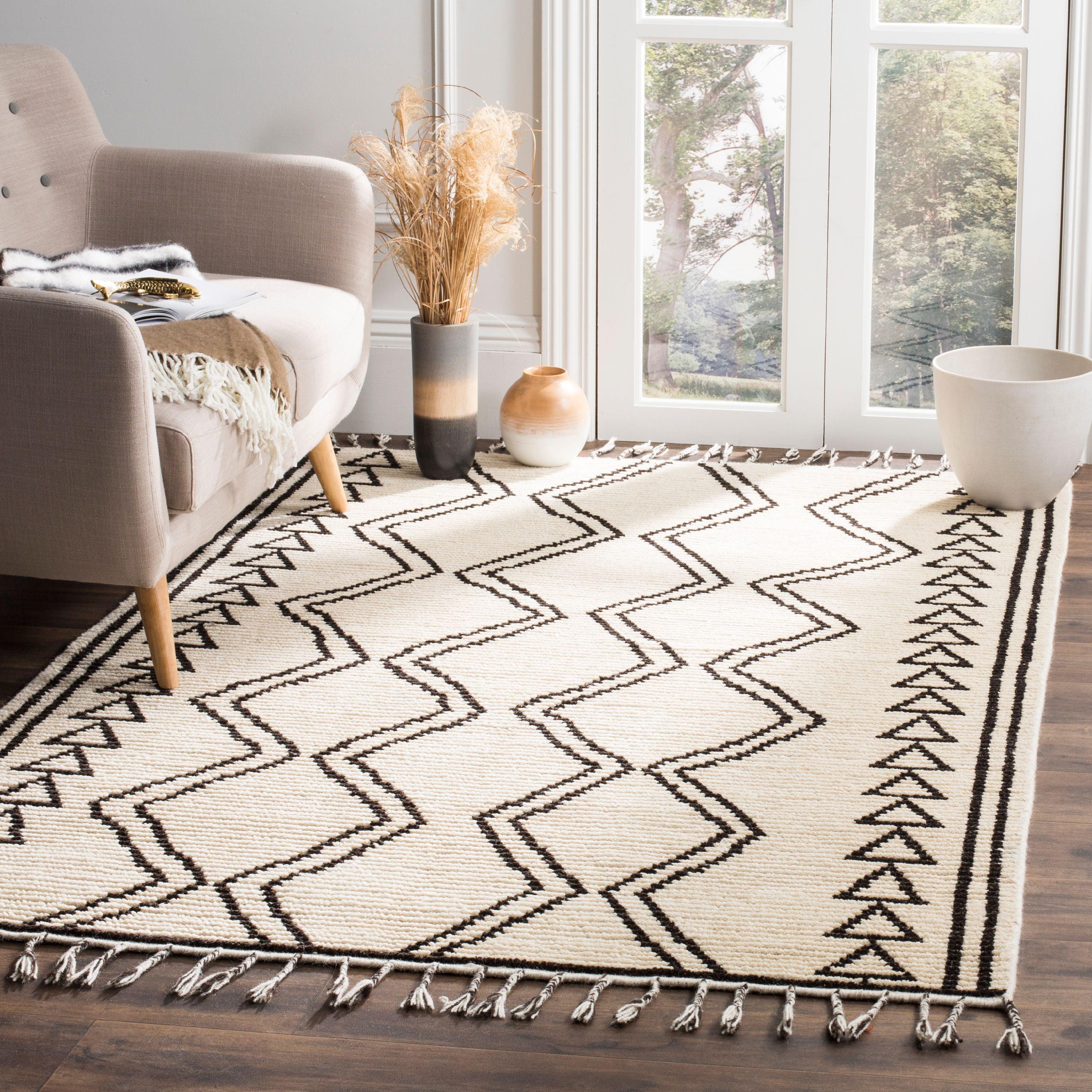 Hand-Knotted Black Geometric Wool Area Rug, 8' x 10'